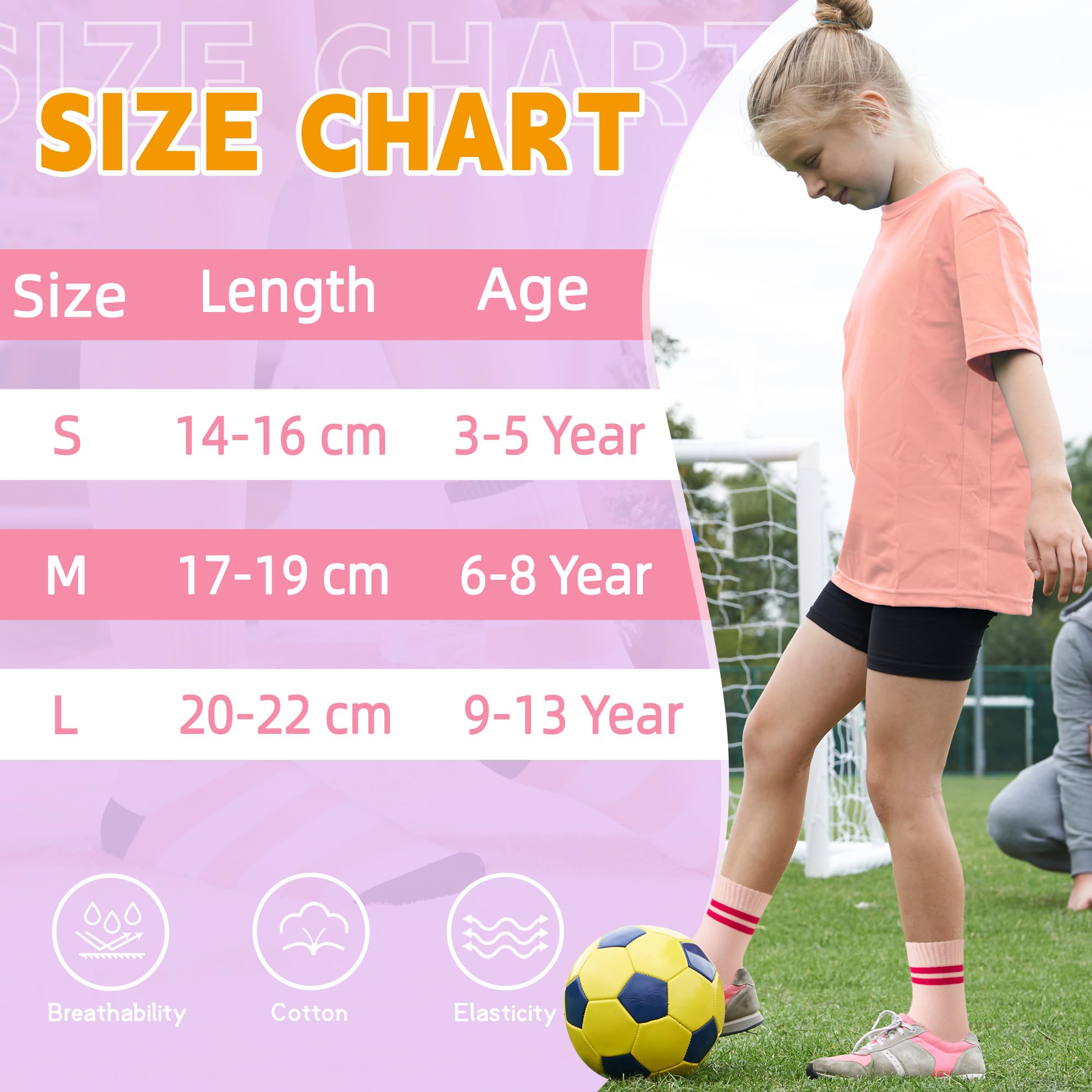 Eyean Girls Athletic Crew Socks - 6 Pairs of Soft Breathable Cotton Sports Socks for Kids - Perfect for Running, Basketball & School Activities