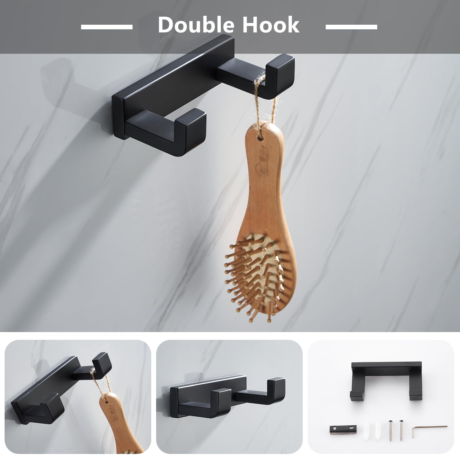 Premium 3-Piece Contemporary Bathroom Hardware Set - Stainless Steel Towel Hook, Towel Bar & Toilet Paper Holder - Wall Mounted Matte Black (SUS 304) - Perfect for Modern Bathrooms, Powder Rooms & Spa-Style Decor