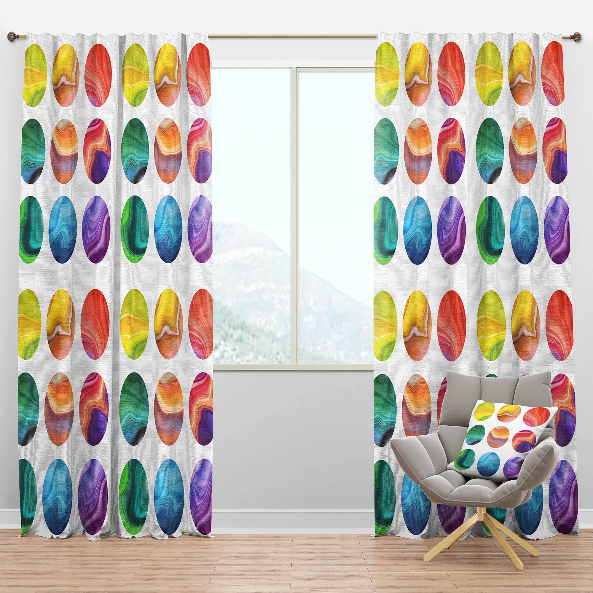 Blackout Curtains 'Abstract Round Labels Set' - Thermal Insulated Single Panel (52x84 inches) for Bedroom & Living Room - Noise Reducing & Energy Saving Window Drapes - Perfect for Home Theater, Nursery, and Shift Workers