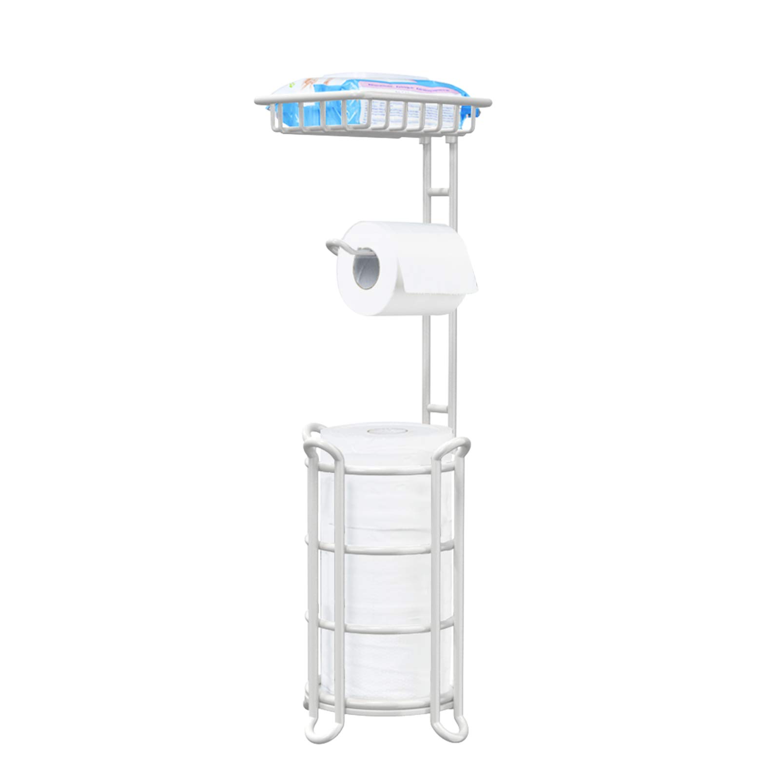 Upgraded Nautical Free Standing Toilet Paper Holder Stand with Top Shelf for Mega Rolls, Phone & Wipes - Ivory White | Bathroom Storage Organizer for Home, Boat & RV Use