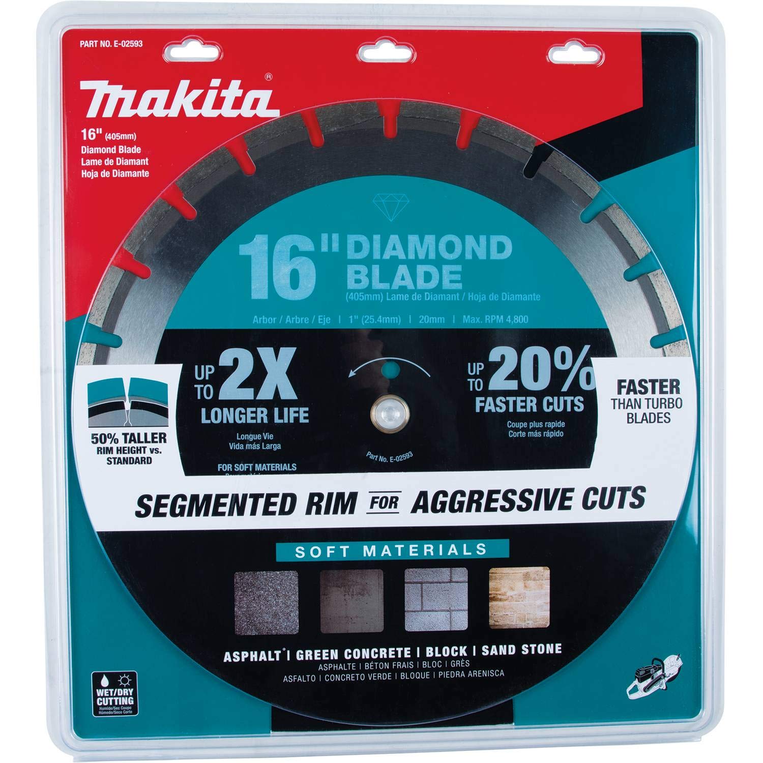 Makita E-02593 16-Inch Diamond Segmented Saw Blade for Cutting Concrete, Brick, and Stone - Perfect for Construction, Masonry, and DIY Projects