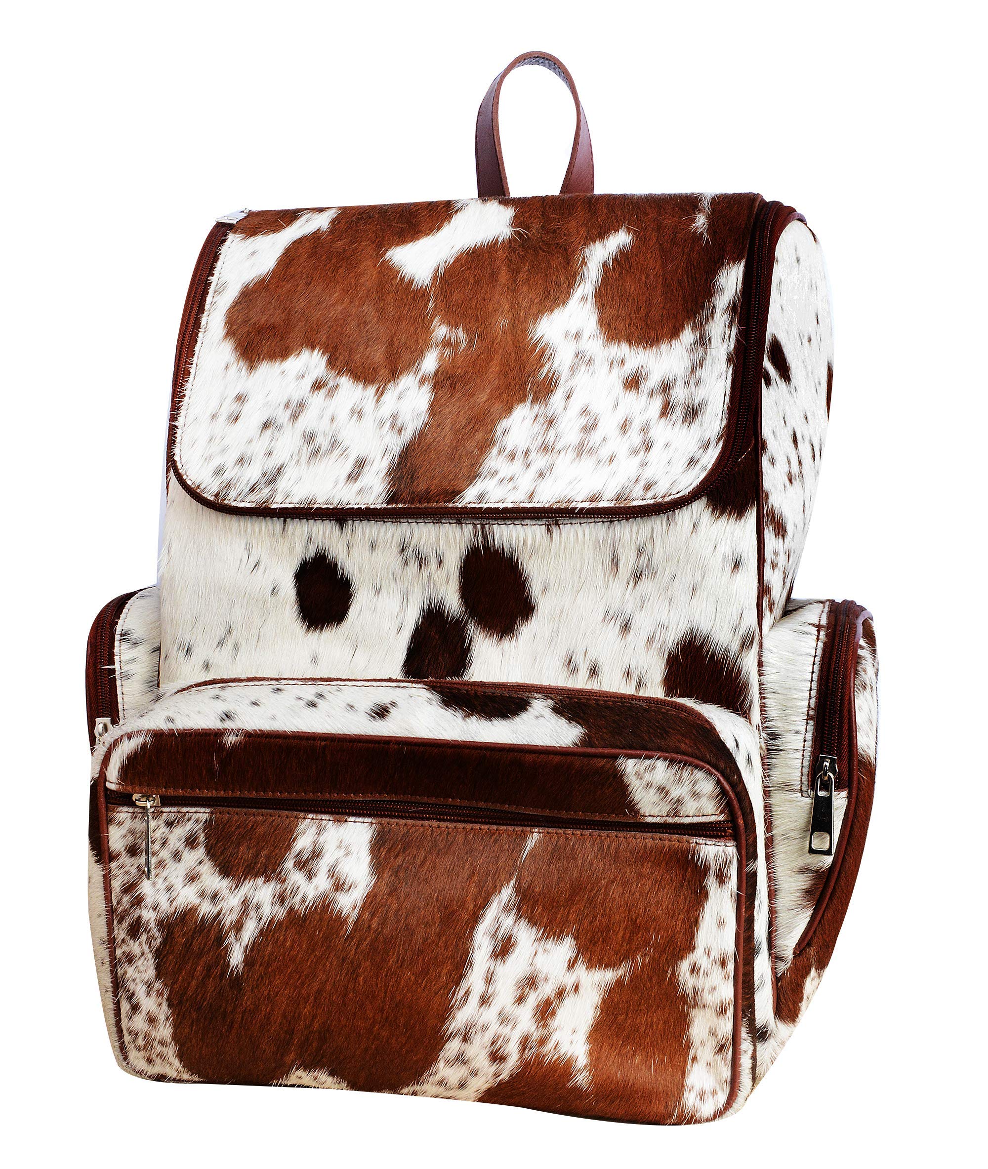 **Brown & White Cowhide Leather Backpack – Stylish Diaper Bag & Travel Shoulder Bag | Perfect Mother’s Day Gift for Women | Ideal for Travel, Work & Daily Use**