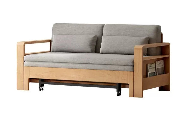 Solid Wood Sleeper Sofa - Beech & Oak Multi-Functional Convertible Sofa Bed for Living Room, Guest Room & Small Spaces