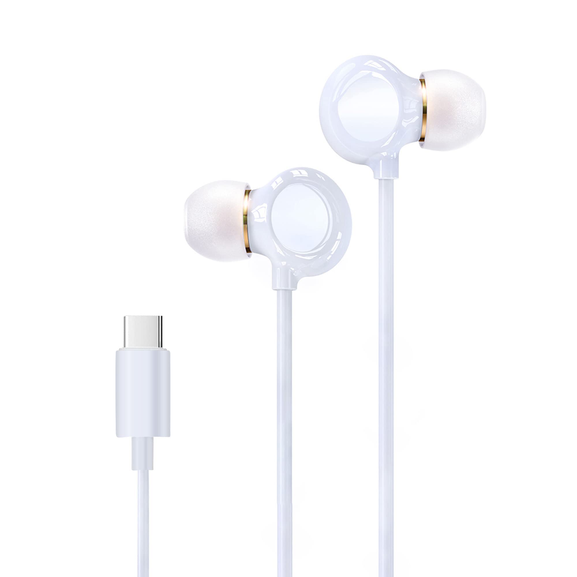 Wired Gaming Earbuds with Noise Cancelling & Microphone - Waterproof Sweat Resistant In-Ear Headphones for Men & Women - Compatible with Android/iOS (Type-C, White) - Perfect for Gaming, Workouts & Commuting