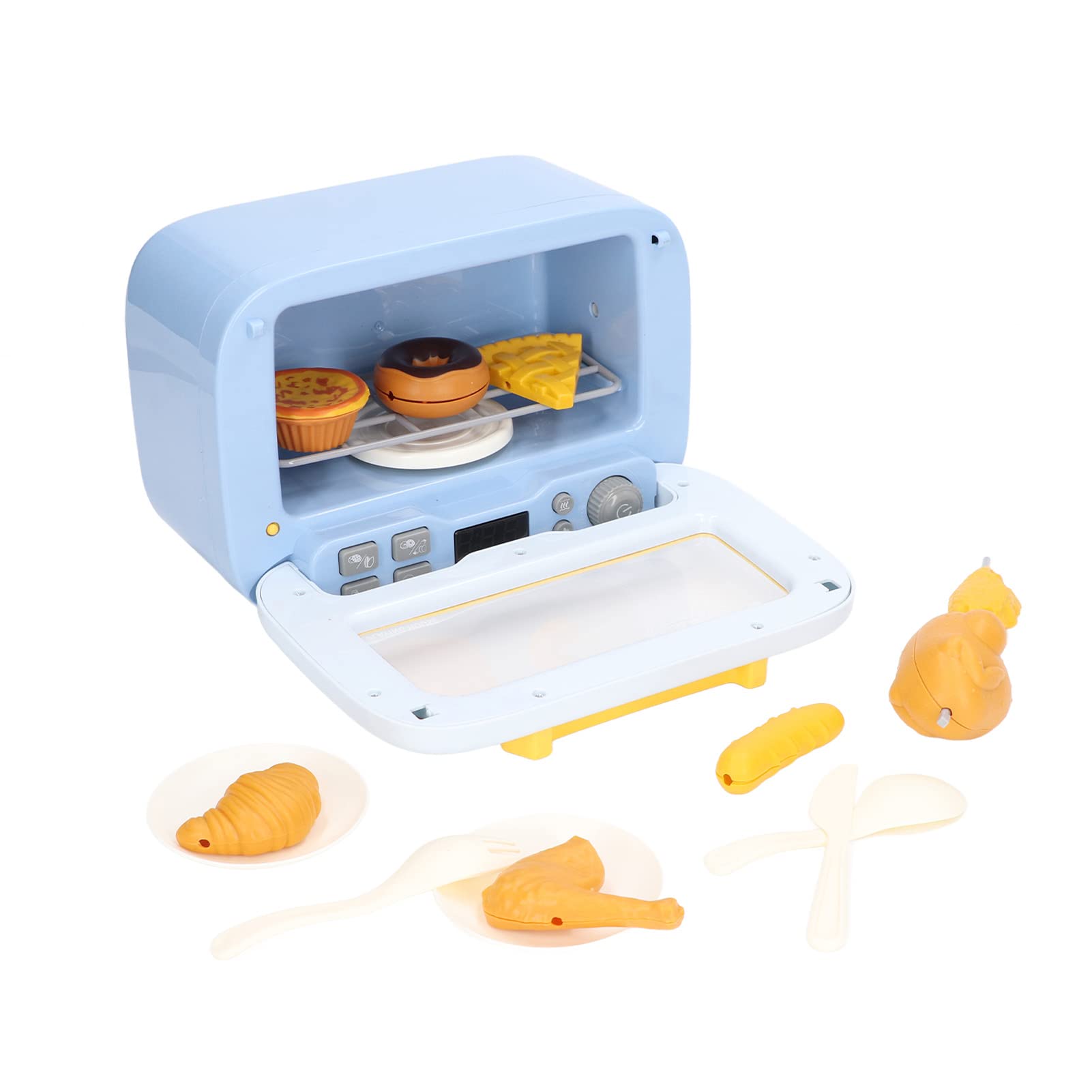 Electronic Microwave Toy with Voice Guidance & 360° Rotating Plate - High Simulation Kids Kitchen Play Set for Pretend Cooking (Blue) | Perfect for Home Play, Role-Playing & Early Learning