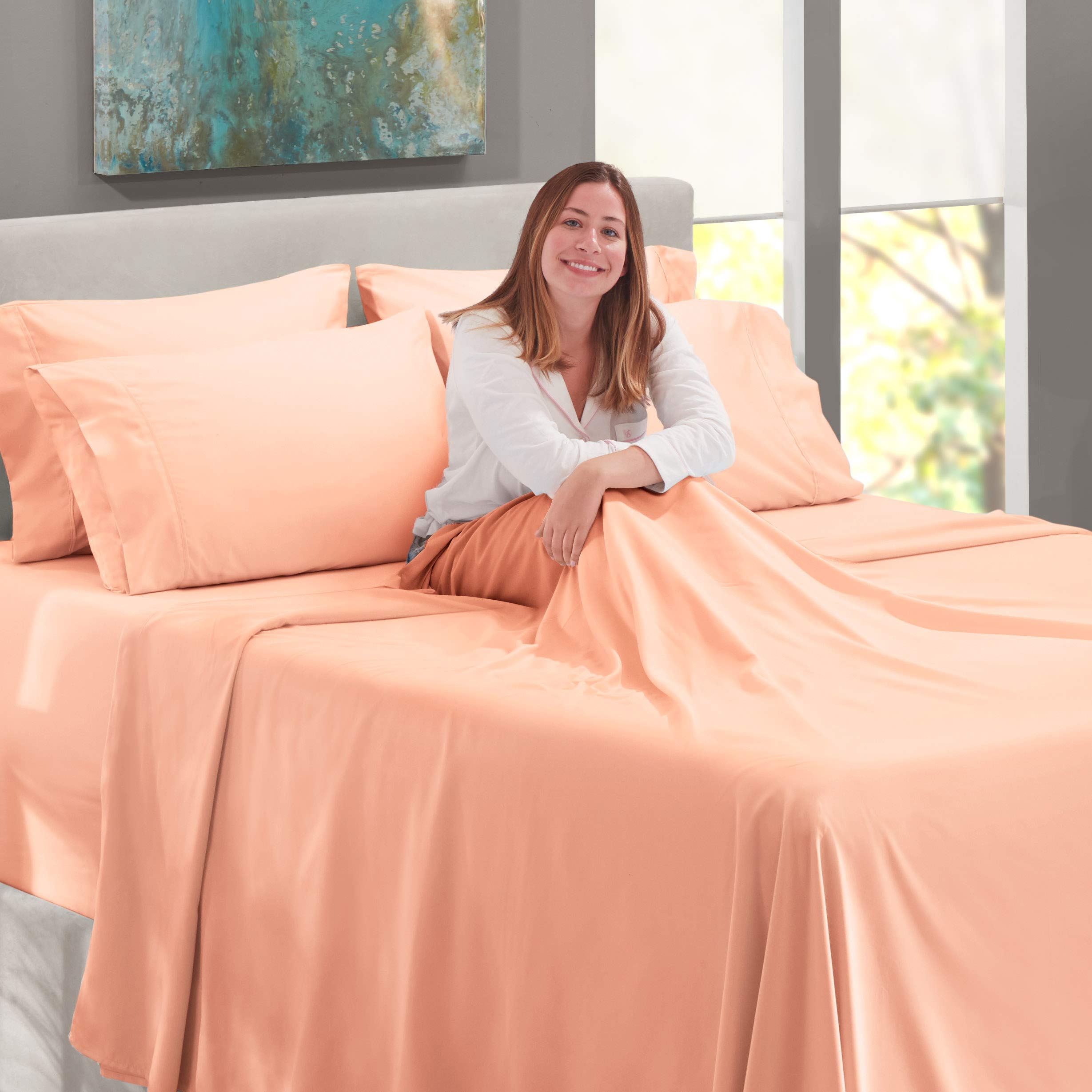 Nestl Extra Twin XL Deep Pocket Sheets Set - 4 Piece Soft Microfiber Bedding with Pillowcases - Fade Resistant, Breathable & Wrinkle-Free - Perfect for Dorms, Guest Rooms & Cozy Bedrooms (Twin XL, Peach)