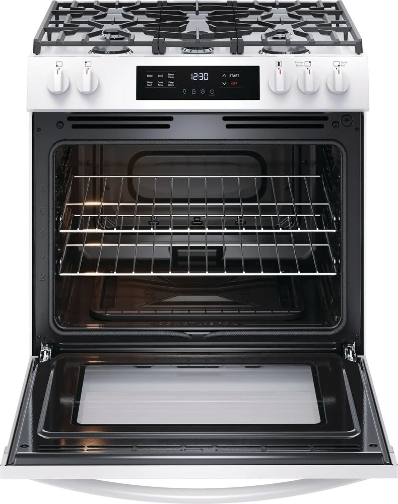 Frigidaire FCFG3062AW 30-Inch Gas Range with Steam Clean Function - White | Professional Kitchen Appliance for Baking, Roasting & Family Cooking