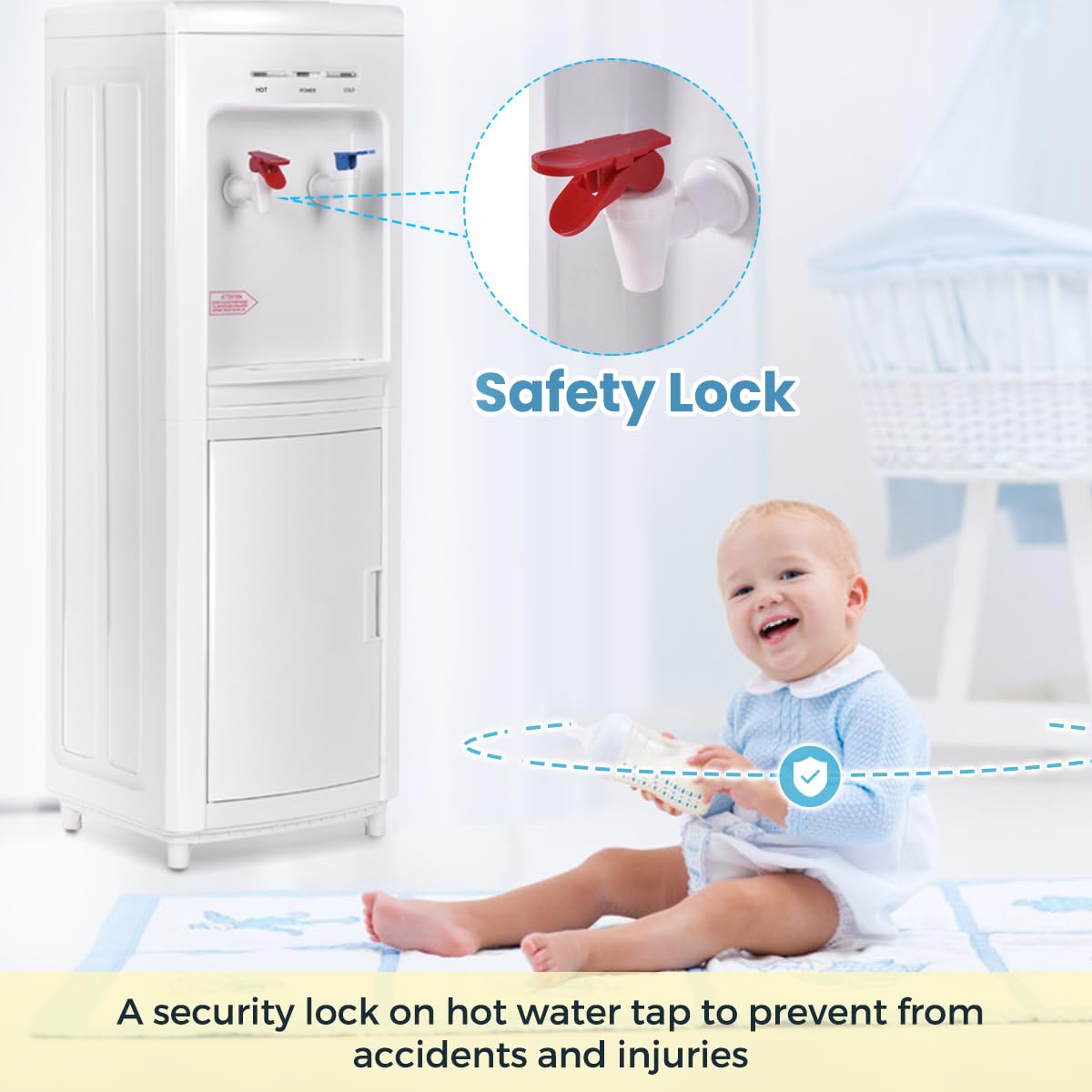KOTEK 3-5 Gallon Top Loading Water Cooler Dispenser with Hot & Cold Water, Child Safety Lock & Storage Cabinet - Freestanding Electric Water Dispenser for Home, Office, Kitchen, Dorm - White (Perfect for Hydration, Tea, Coffee & Instant Meals)