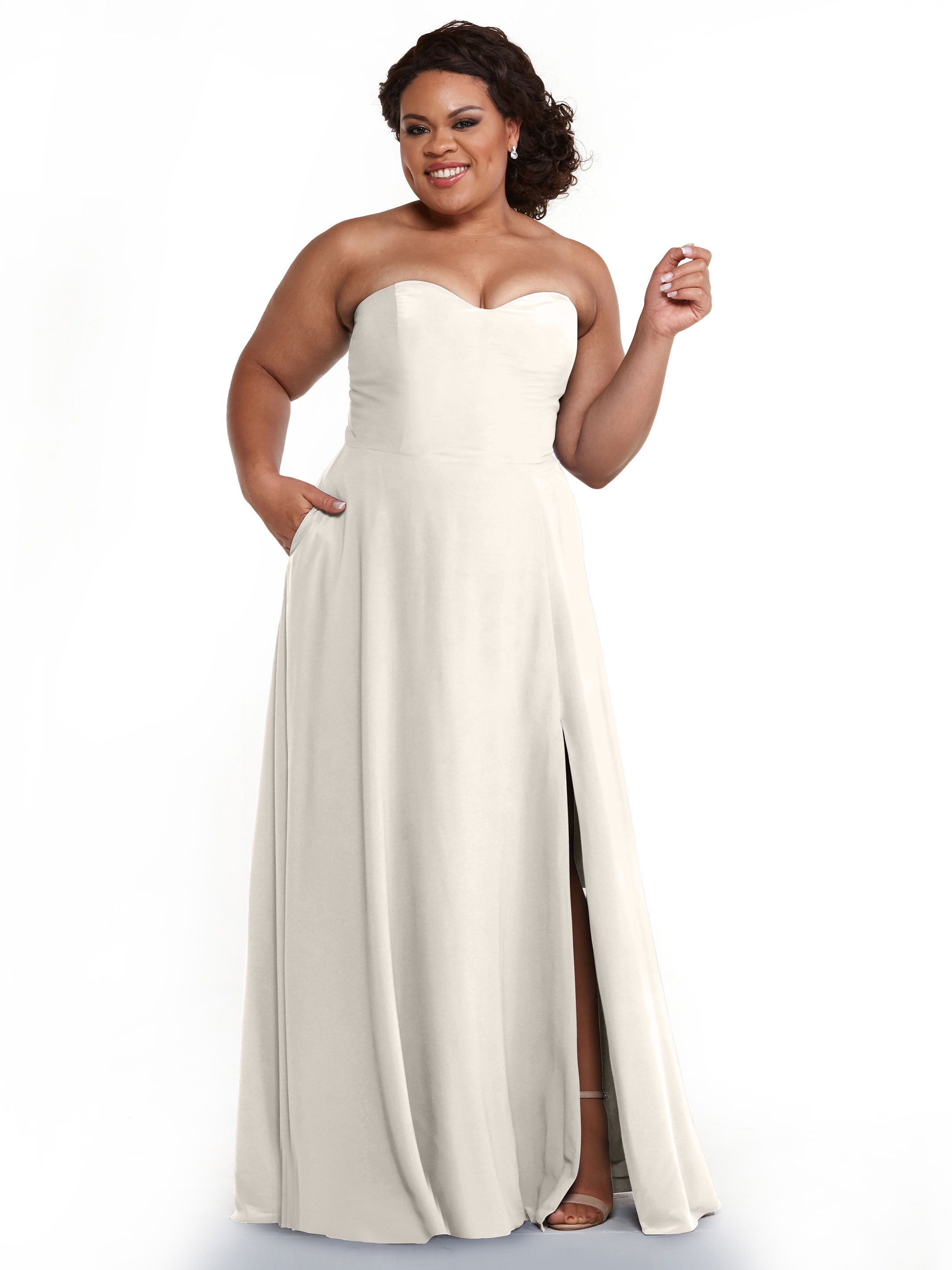 Strapless Stretch Chiffon A-Line Bridesmaid Dress with Pockets & Side Slit - Elegant Formal Wedding Party Gown for Bridesmaids, Evening Events & Special Occasions