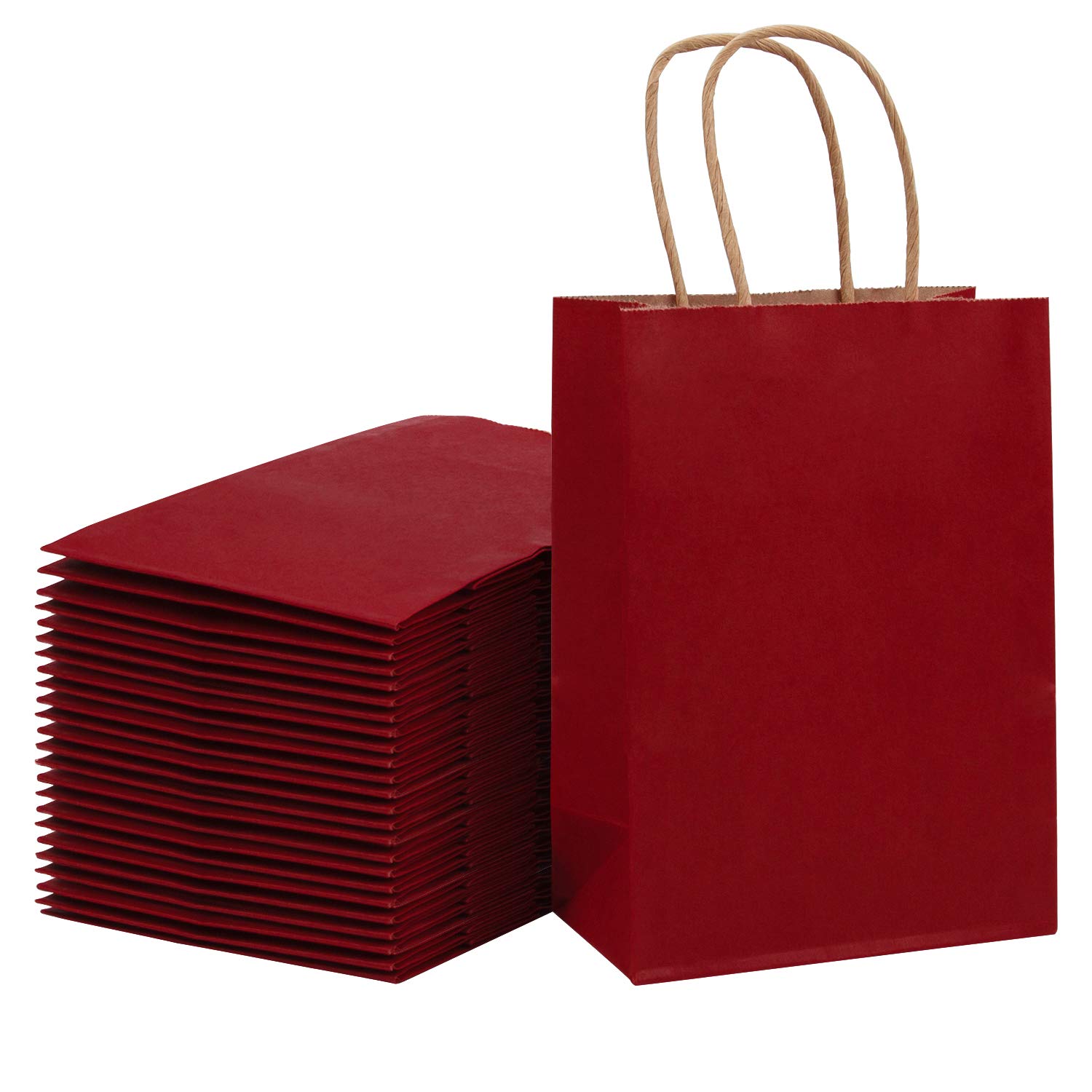 Premium BIOBROWN Gift Bags with Handles - Bulk 25pcs Red Paper Bags (8x4.25x10.5 inches) for Birthday, Wedding, Baby Shower & Party Favors - Perfect for Gift Wrapping, Corporate Events & Holiday Presents
