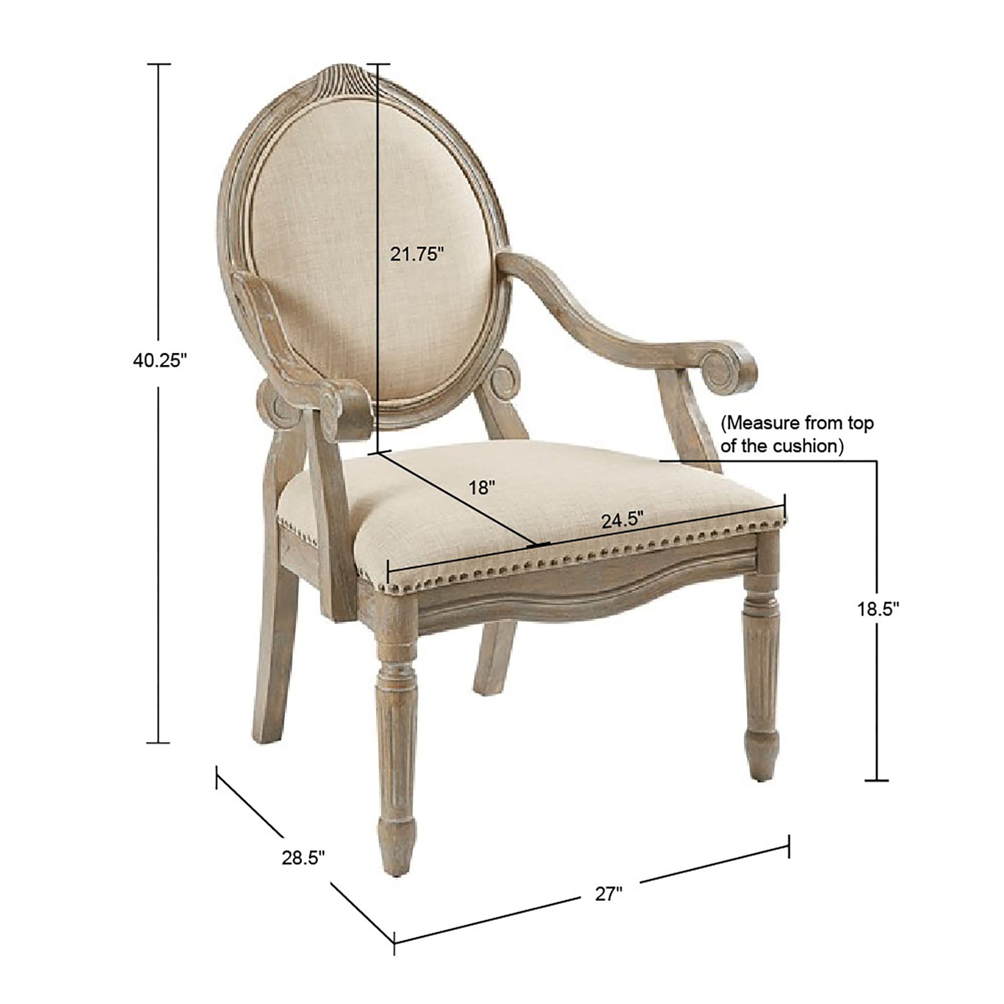 Madison Park Brentwood Accent Chair - Birch Hardwood Frame, Hand Carved Scroll Design, Modern Classic Style Armchair for Living Room, Bedroom & Lounge - Medium Beige Upholstered Sofa Chair - Perfect for Reading Nook, Home Office or Cozy Corner Decor
