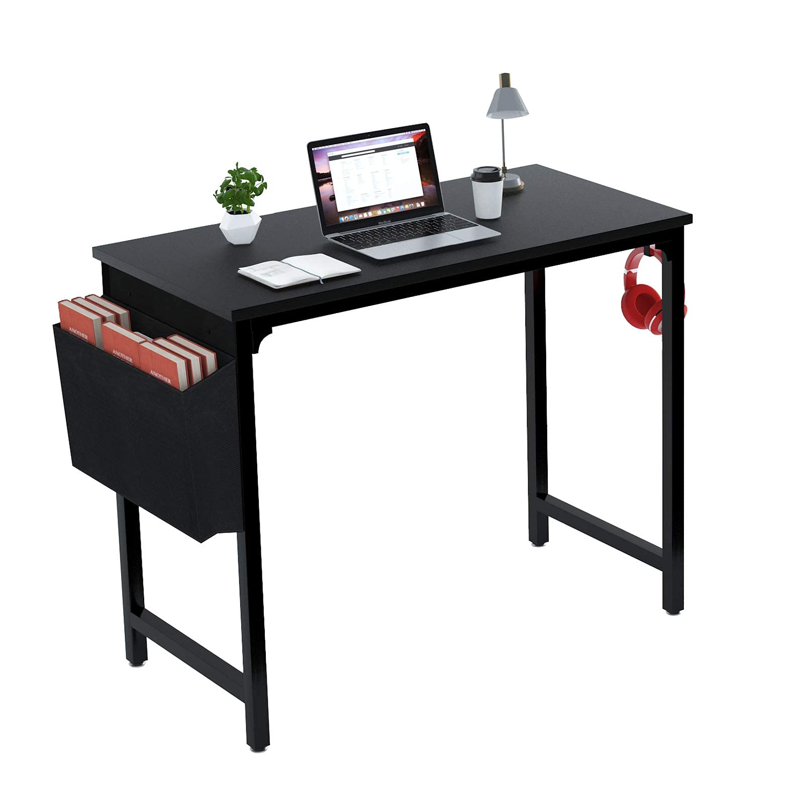 Black 40 Inch Home Office Computer Desk with Storage Bag & Hook - Compact Study Writing Desk for Small Spaces, Ideal for Bedroom, Student Workstation & PC Laptop Workspace