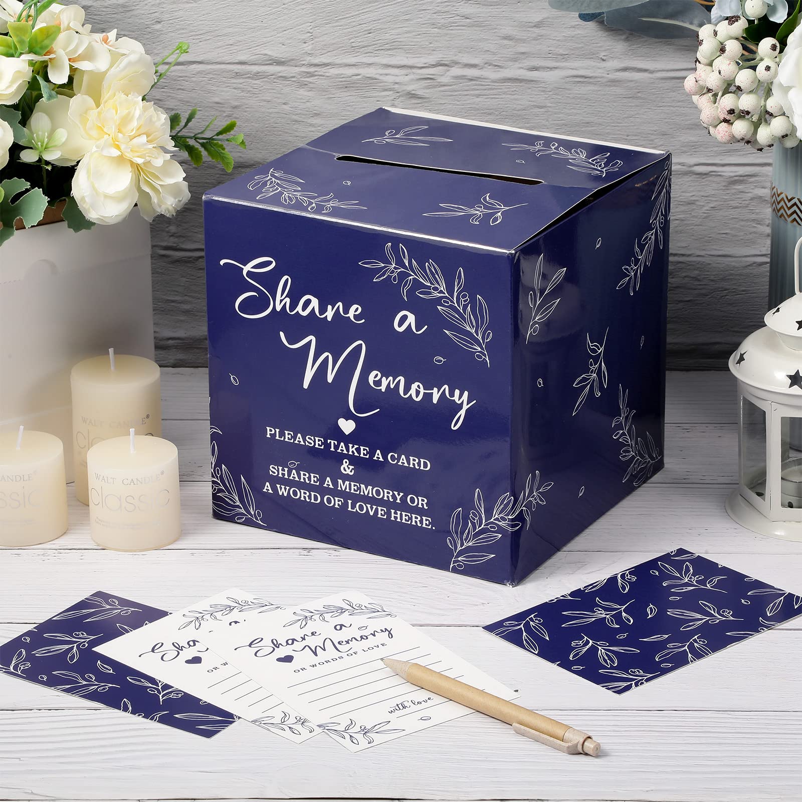 50 Pcs Memory Sharing Cards for Life's Special Moments - Funeral, Graduation, Wedding, Bridal Shower, Birthday, Anniversary & Retirement Keepsake Box (Dark Blue) - Perfect for Guest Messages, Memorials & Celebration Events