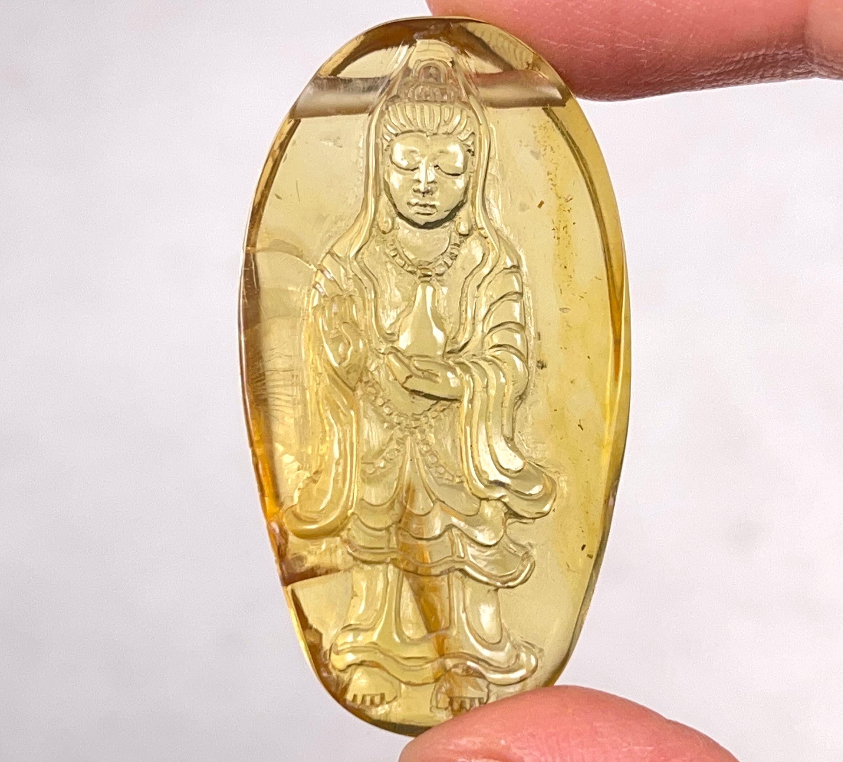 AMBER Crystal Kuan Yin Statue - Hand Carved Healing Crystal Sculpture for Home Decor, Housewarming Gift & Spiritual Healing | Feng Shui Meditation Altar & Positive Energy Decor