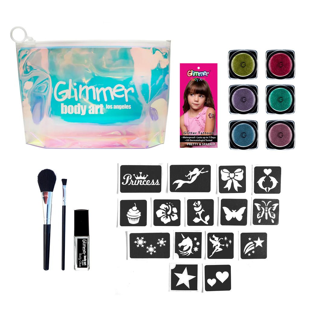 Glimmer TO GO PRETTY AND SPARKLY Glitter Tattoos Kit - DIY Temporary Body Art for Kids & Adults - Perfect for Parties, Festivals, and Special Events