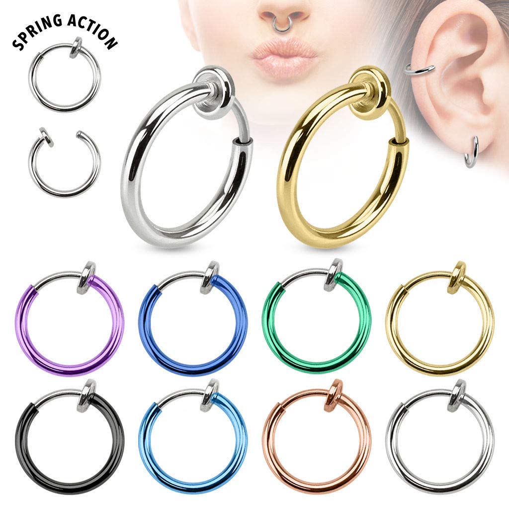 Magik Clip-On Spring Action Non-Piercing Fake Septum Lip Cartilage Nose Tragus Ring - Hypoallergenic Fake Nose Ring for Women & Men - Perfect for Parties, Cosplay & Everyday Fashion Accessories