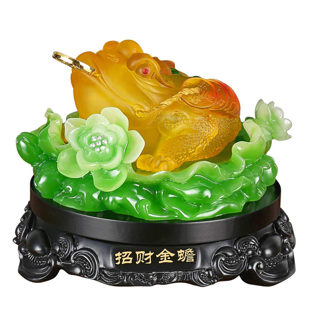 QYQCX Resin Feng Shui Money Frog Statue with Lucky Coin - Three-Legged Wealth Toad for Good Fortune & Prosperity - Home & Office Decor (34×34×23cm) - Perfect for Desk Display, Gift Giving & Feng Shui Wealth Corner Placement