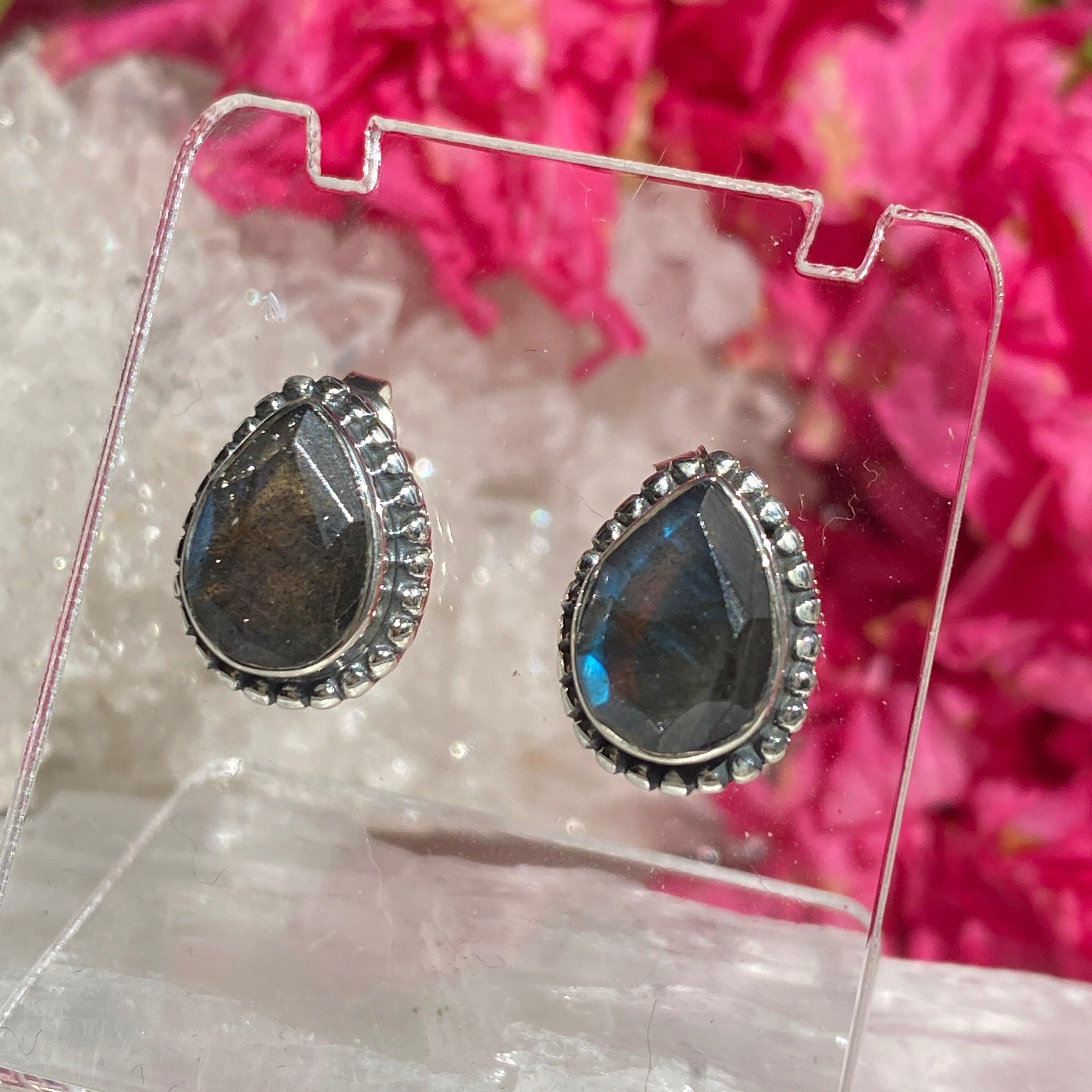 Labradorite Faceted Teardrop Stud Earrings for Women - Handmade Gemstone Jewelry Gift for Birthday, Anniversary & Special Occasions | KEGJ1071