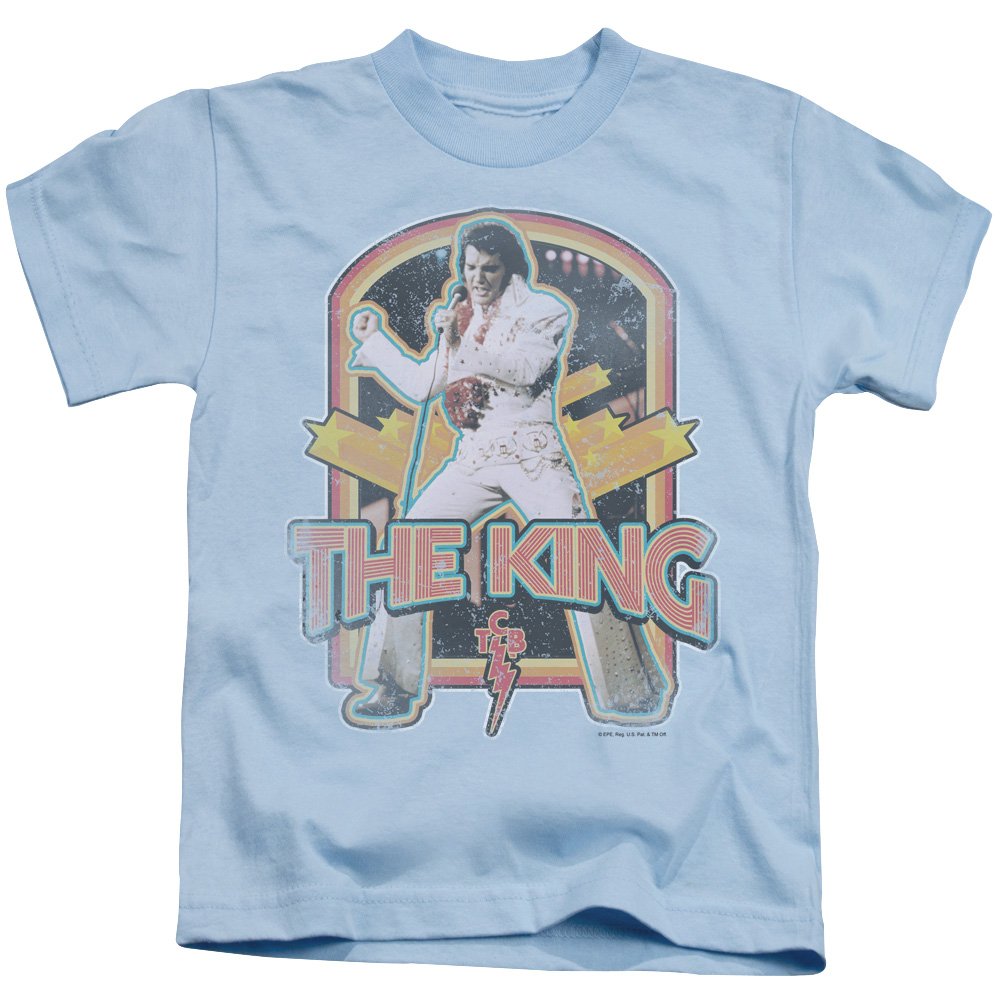 Elvis Presley Boys' Distressed King Graphic T-Shirt - Vintage Rock Music Tee for Kids - Blue Cotton Short Sleeve Shirt - Perfect for Concerts, Birthday Parties & Casual Wear