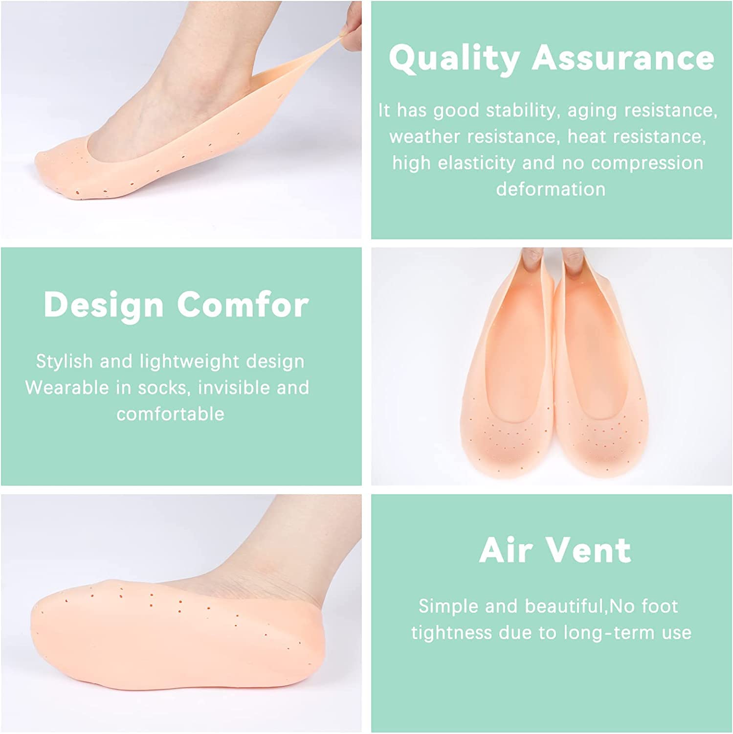 Shemok 1 Pair Aloe Vera Silicone Moisturizing Socks - Anti-Slip Breathable Gel Heel Protectors for Dry Cracked Feet - Softening Foot Care for Women & Men - Perfect for Overnight Foot Spa & Pedicure Treatment