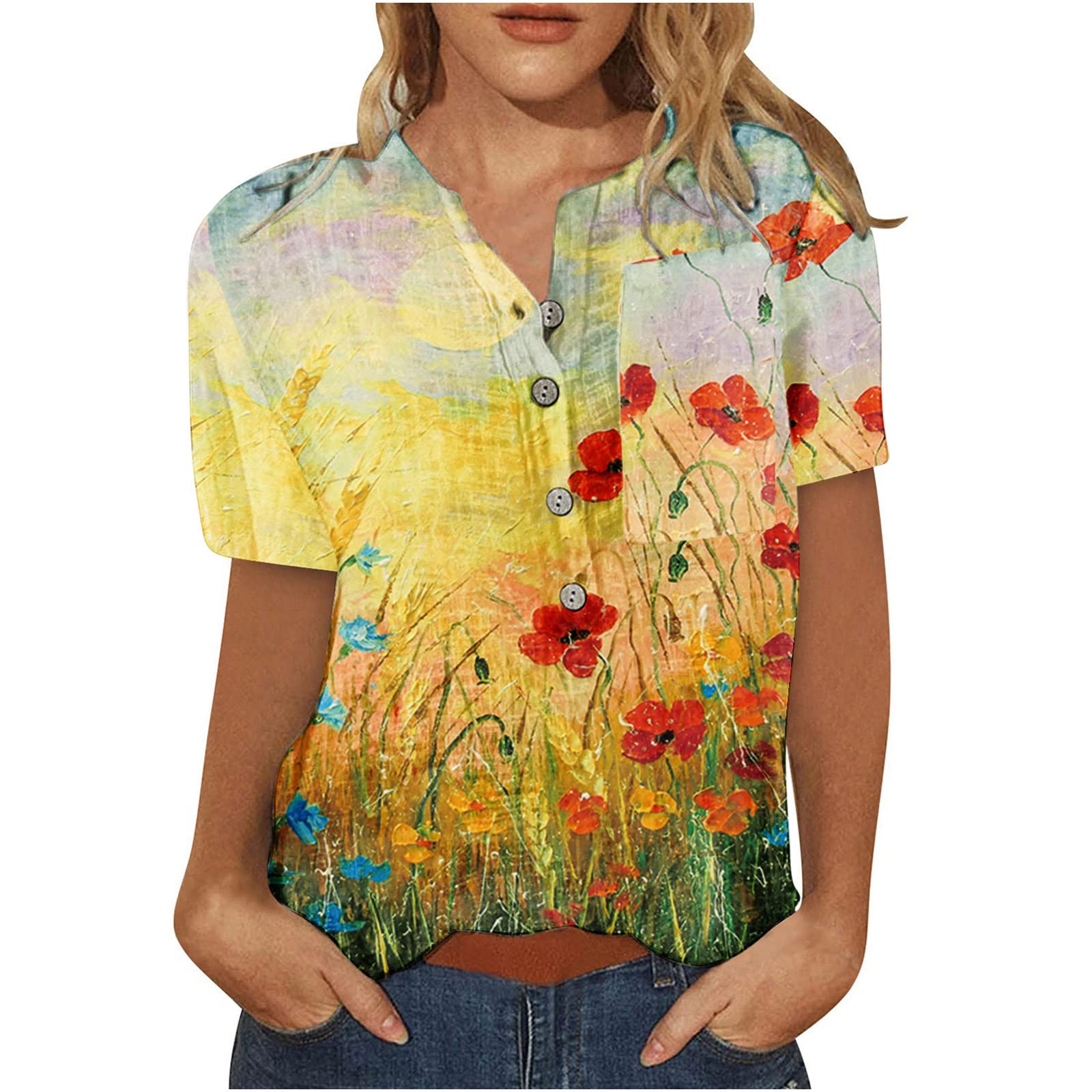 Women's 3/4 Sleeve Printed T-Shirts - Slim Fit Blouse Tops for Work, Gym & Summer | Plus Size Tunics & Activewear Tees | Spring Fashion for Office, Yoga & Casual Outfits