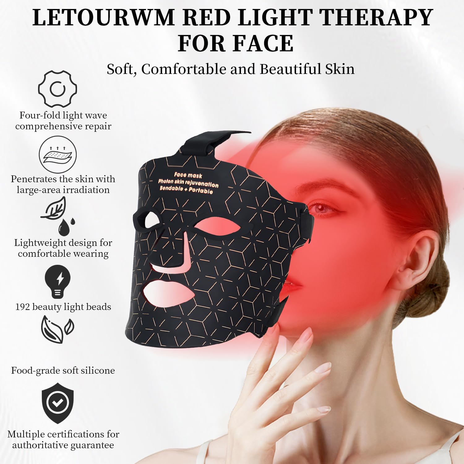 Red Light Therapy Mask for Face - LED Light Therapy Device with Portable Charger for Home & Travel Use | Anti-Aging, Acne Treatment & Skin Rejuvenation | Black Facial Care Mask (Perfect for Daily Skincare Routine & On-the-Go Beauty Treatments)