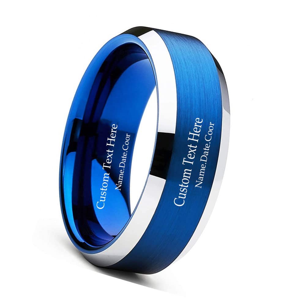 Customized Men's Tungsten Carbide Wedding Bands - Comfort Fit Promise & Engagement Rings for Him - Engraved Inside & Outside - Silver, Black, Blue Stainless Steel Options - Sizes 6-12 - Perfect for Anniversaries, Proposals & Special Occasions
