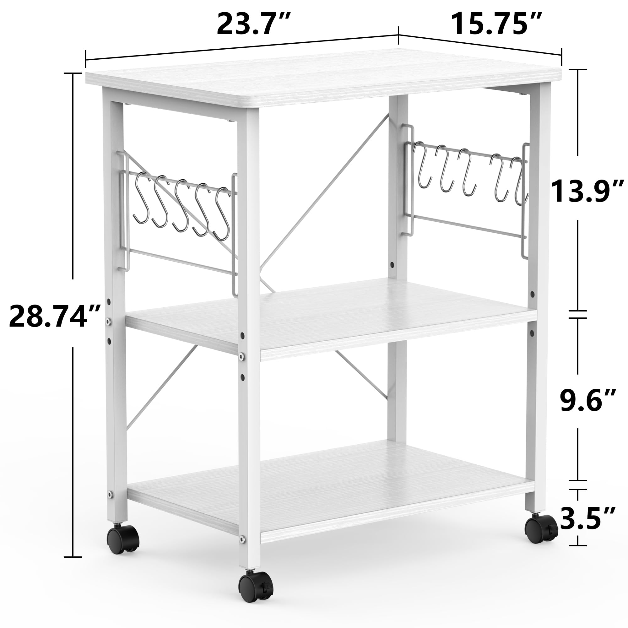 Mr IRONSTONE 3-Tier Rolling Microwave Cart 23.7