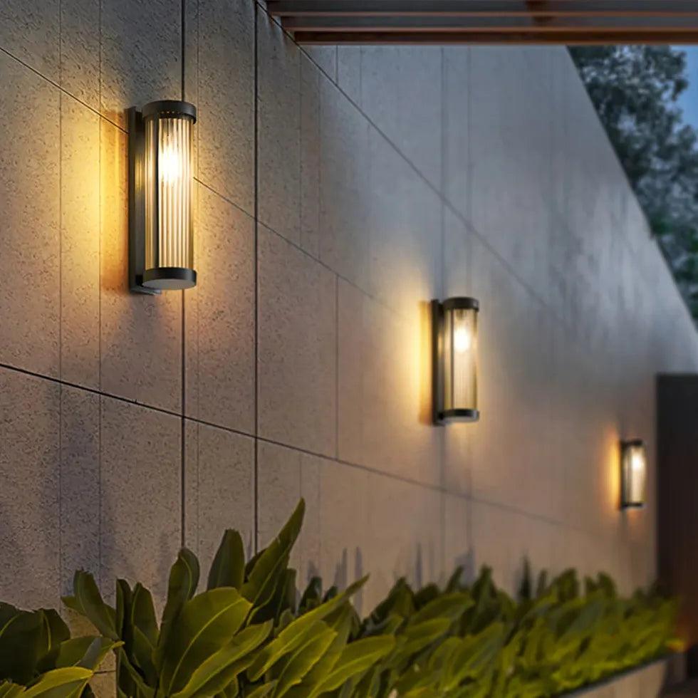 Modern Striped Glass Outdoor Wall Sconce Lights - Waterproof Column Lighting for Porch, Patio, Garden & Exterior Home Decor