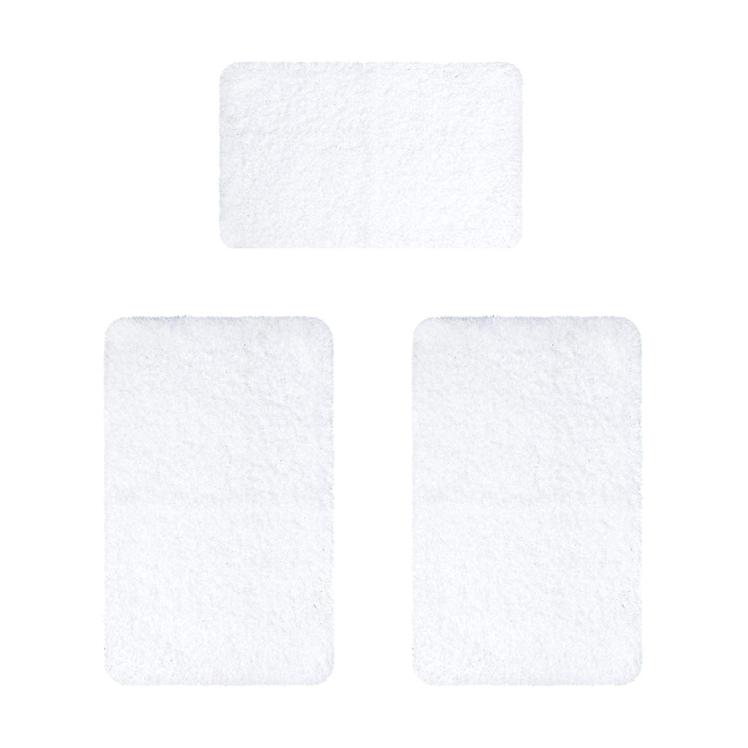 **HOMEIDEAS 3-Piece Plush White Bathroom Rugs Set – Ultra Soft, Water Absorbent, Non-Slip Shaggy Bath Mat & Rug, Machine Washable Microfiber (16