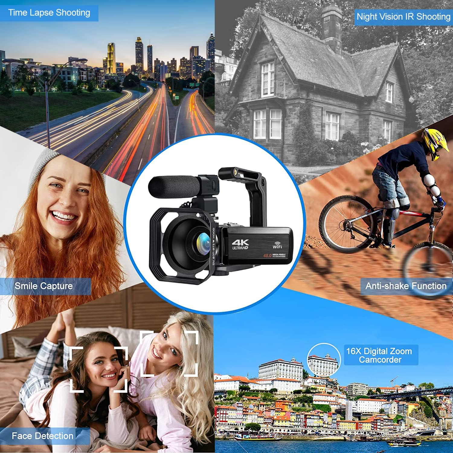 Acuvar 4K Video Camera Camcorder - 48MP Auto Focus Vlogging Camera for YouTube with 60FPS, 18X Zoom, Webcam, Mic & Stabilizer - Includes 64GB SD Card & Card Reader - Perfect for Travel Vlogging, Live Streaming & Content Creation