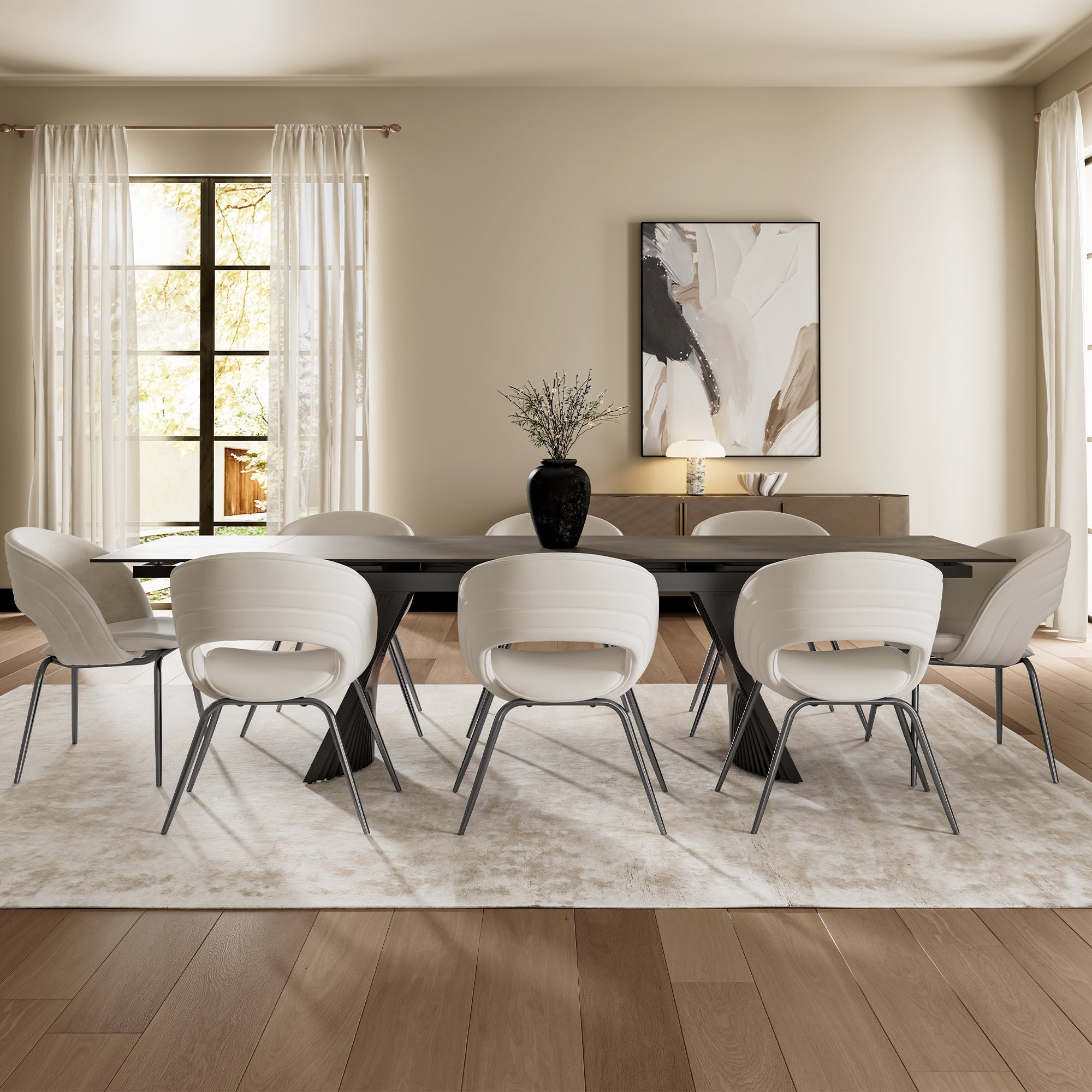 Shanean Velvet Dining Chair - 1 Piece, Off White - Elegant Upholstered Seat for Dining Room, Kitchen, or Home Office