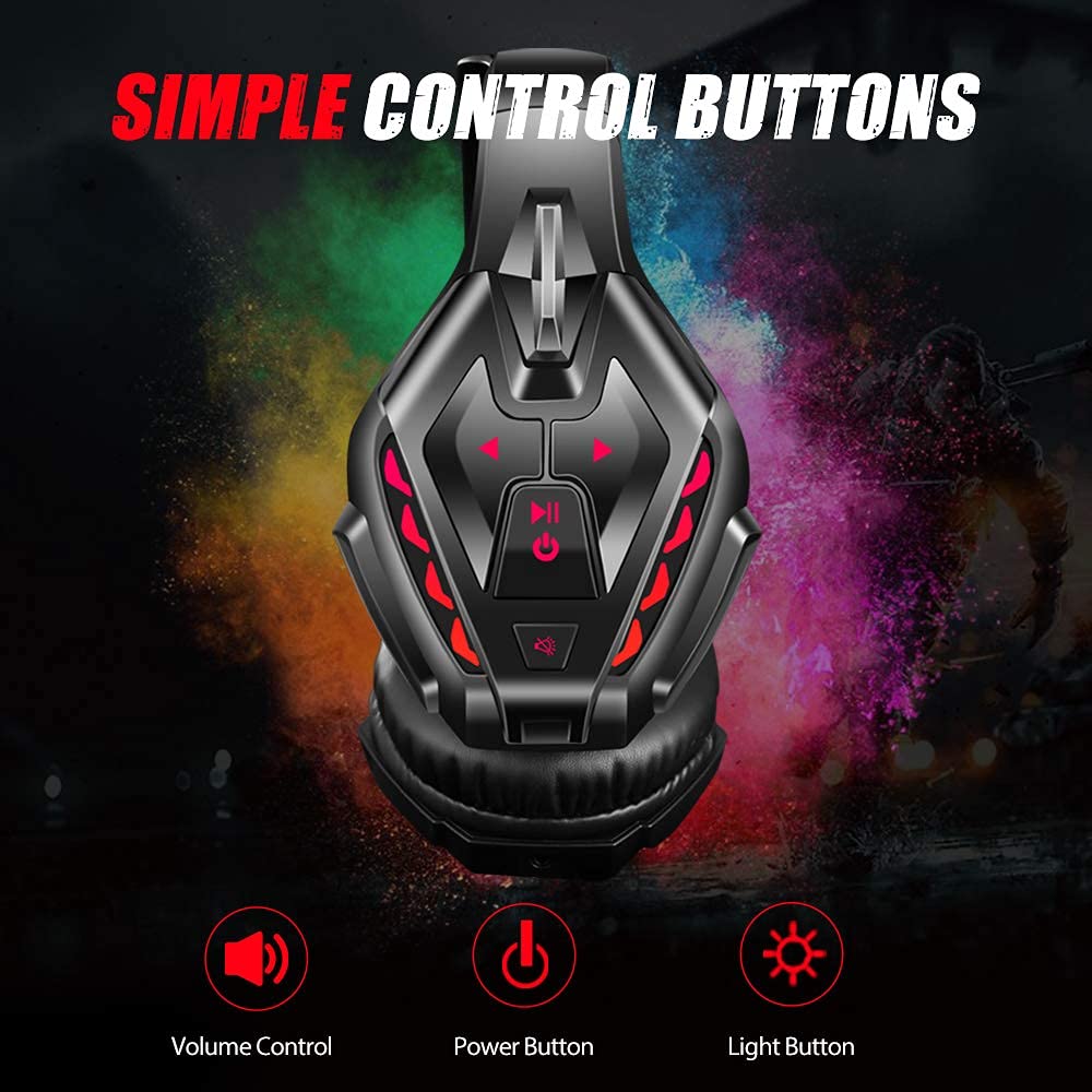 PHOINIKAS PS5 Gaming Headset - Wireless Bluetooth 5.3 Headphones with Stereo Sound & Detachable Mic for PS4, PS5, PC, Nintendo Switch, Xbox One, Laptop, Phone & Tablet - 40H Playtime (Red) | Perfect for Gaming, Streaming & Online Meetings