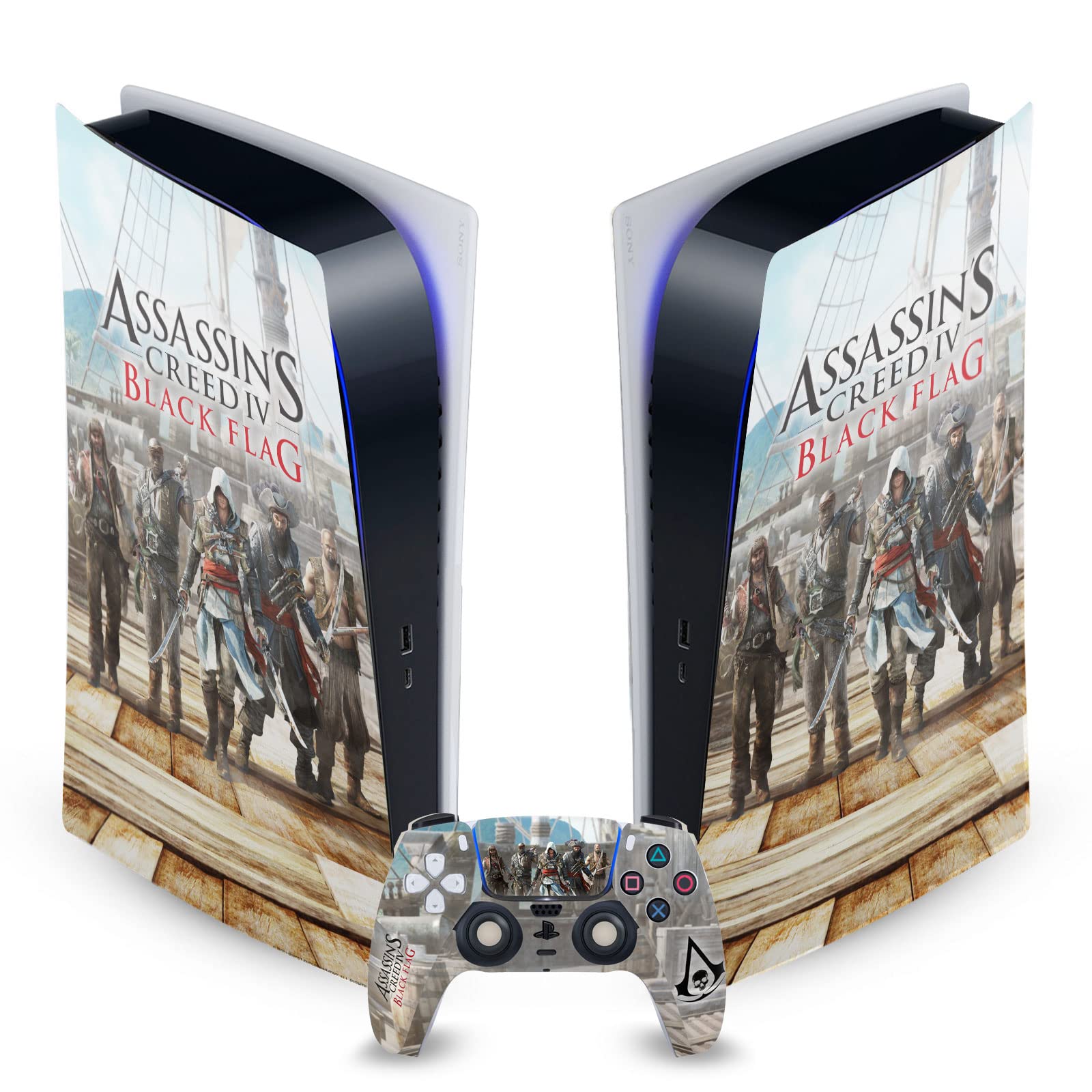 Officially Licensed Assassin's Creed Black Flag Vinyl Skin for PS5 & DualSense Controller - Gaming Decal with Key Art Graphics - Perfect for PS5 Digital Console Protection & Customization