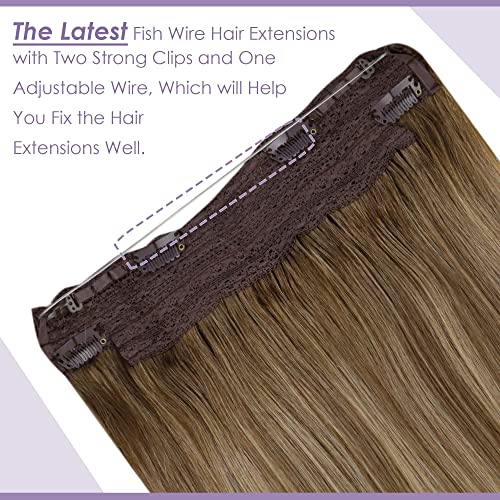 Premium Fish Line Halo Hair Extensions with Invisible Clips - Seamless 100% Human Hair Extensions for Length & Volume - Perfect for Weddings, Parties & Daily Styling