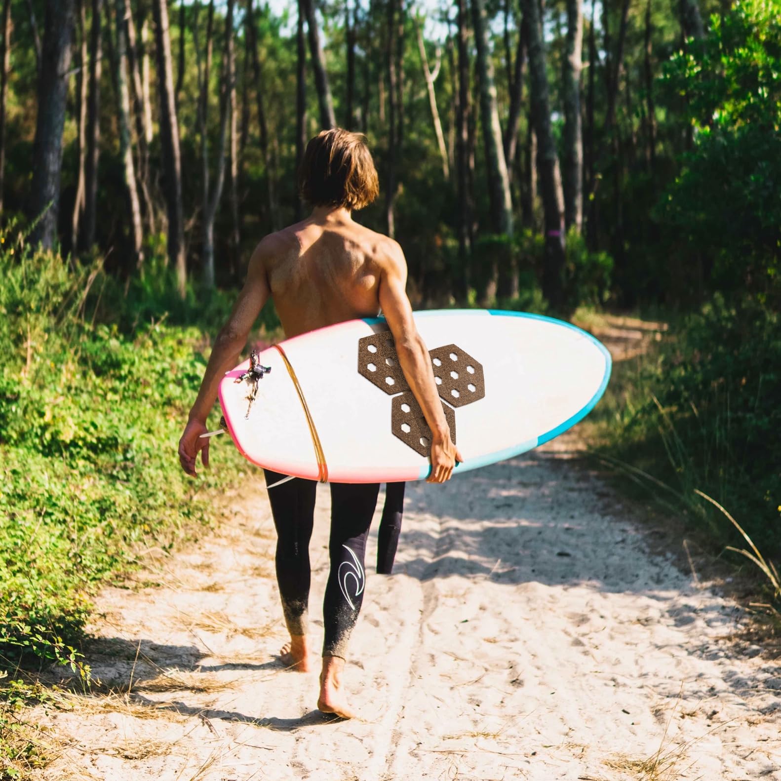 Rokia R Surfboard Traction Pad - 10 Pack Natural Cork Non-Slip Deck Pads with 3M Adhesive - Perfect for Surf, Fish, Longboard, Shortboard & Skimboard - Enhance Grip & Safety for Surfing, Paddleboarding & Water Sports