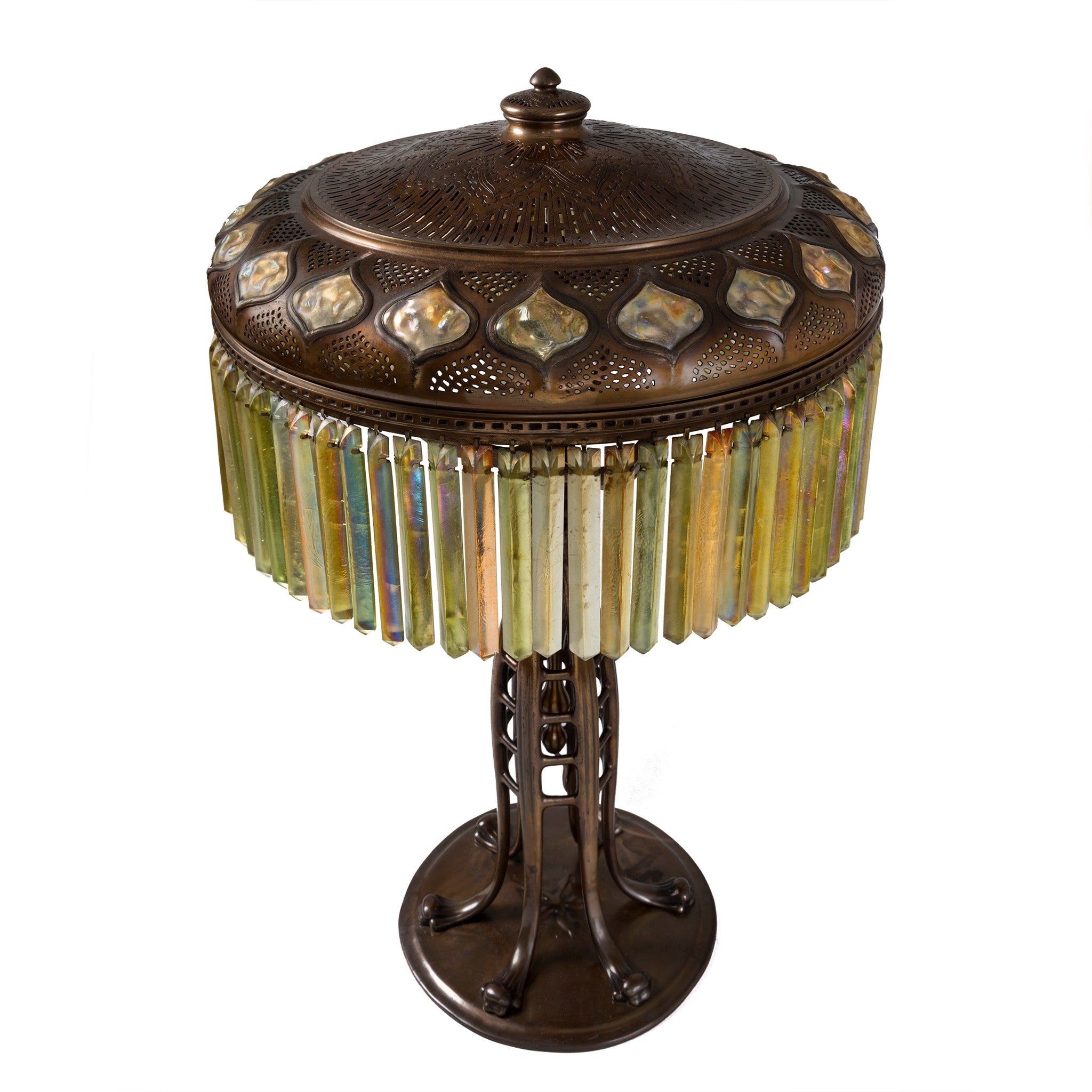 Tiffany Studios New York Jeweled Prism Table Lamp - Antique Stained Glass Lamp for Home Decor, Living Room, Bedroom & Office Lighting
