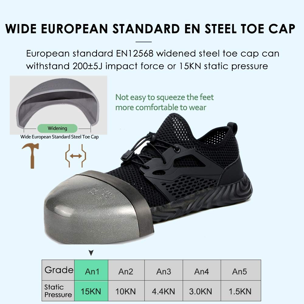 KINOW Steel Toe Safety Work Shoes for Men & Women - Slip Resistant Lightweight Industrial Construction Sneakers | OSHA Compliant Work Boots for Outdoor, Athletic & Heavy Duty Jobs