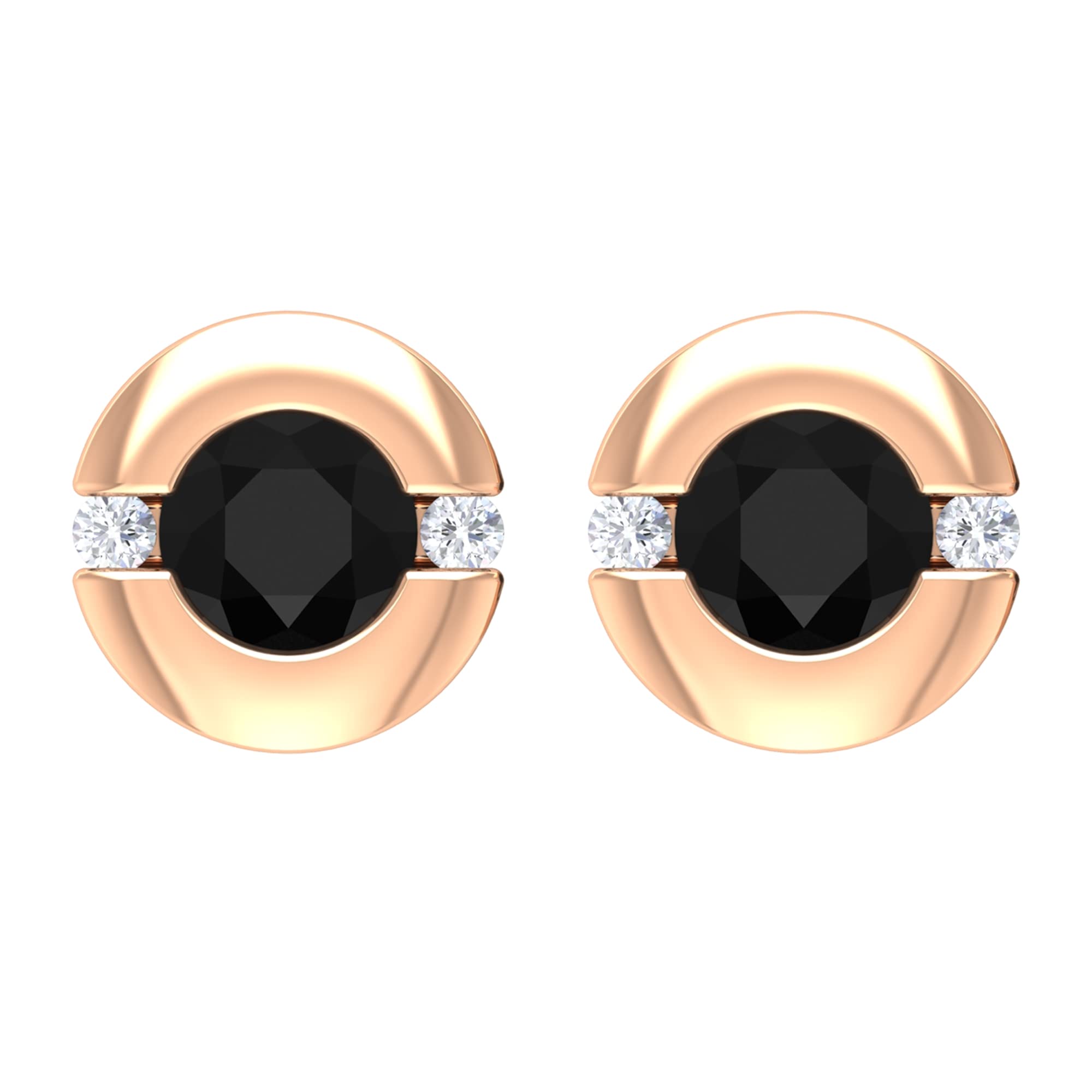 0.50 CT Black Onyx and Diamond Stud Earrings for Women - 4mm Minimalist Solitaire Screw Back Earrings in 14K Solid Gold - Perfect for Everyday Wear, Office, Date Night & Special Occasions