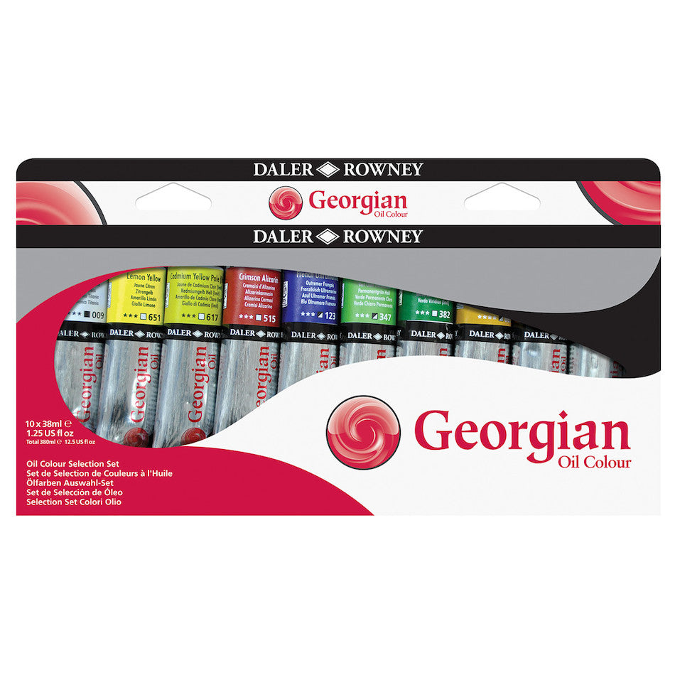 Premium Daler Rowney Georgian Oil Paint Set of 10 Tubes - Professional Artist Quality Oil Colors for Canvas Painting, Portraits & Landscape Art - Perfect for Beginners & Advanced Artists