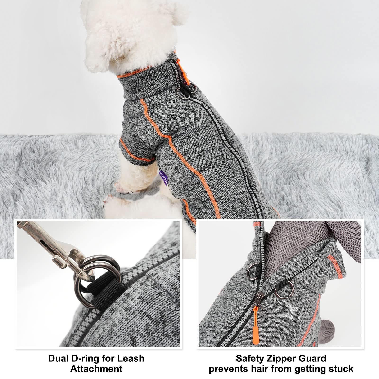 Warm Fleece Dog Sweater with Zipper & Reflective Stripes - Winter Coat for Small Dogs | Cozy Pet Apparel for Outdoor Walks & Cold Weather