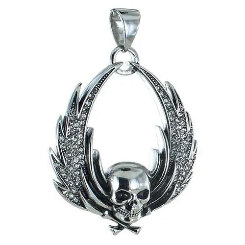 GoSteel Skull & Wings Pendant Necklace - Gothic Punk Jewelry for Men & Women - Perfect for Halloween, Rock Concerts & Biker Events