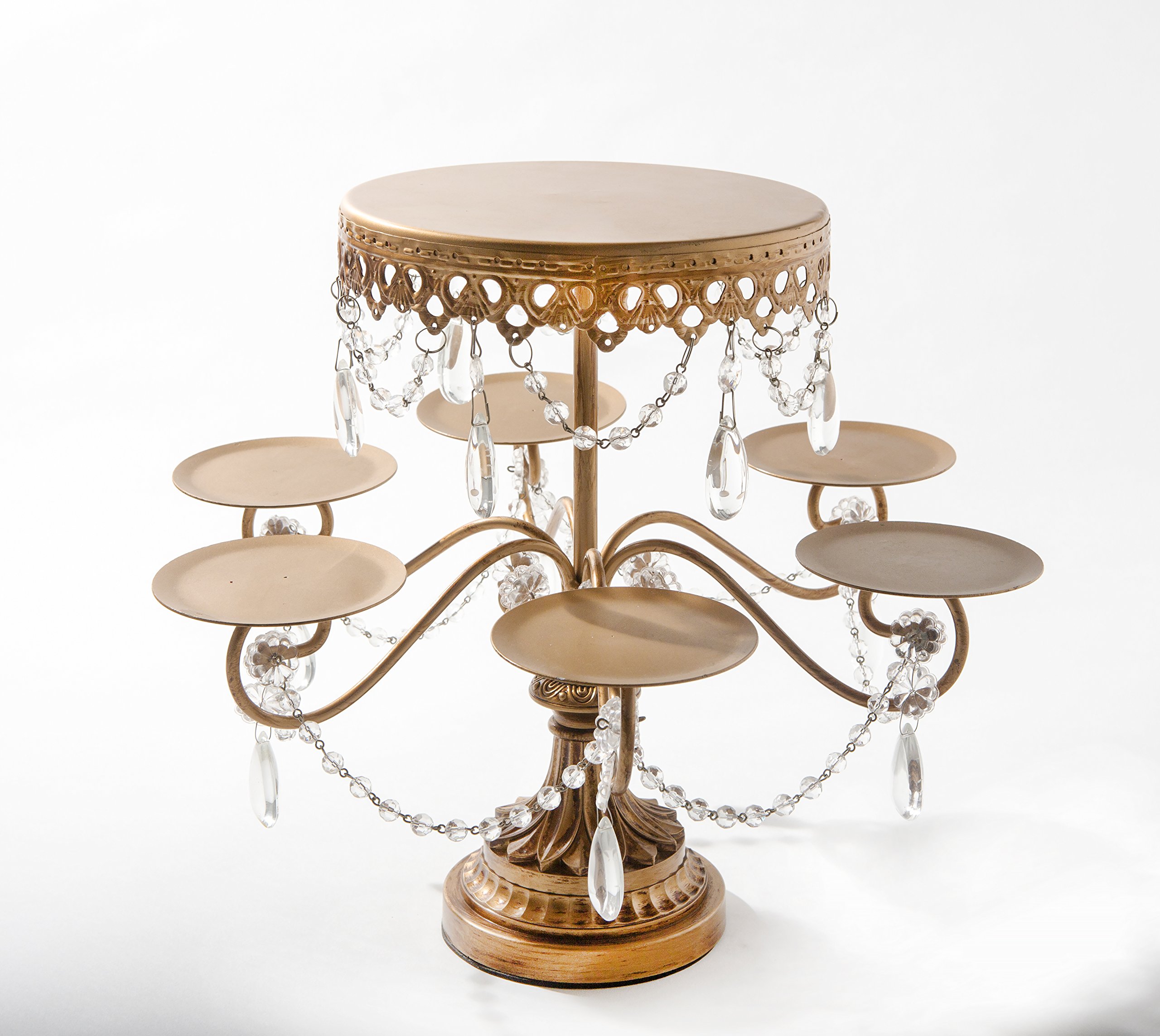 Elegant 3-Tier Dessert Stand with Chandelier Beads & Metal Plates - Bronze Gold Finish for Wedding, Party & Afternoon Tea Display