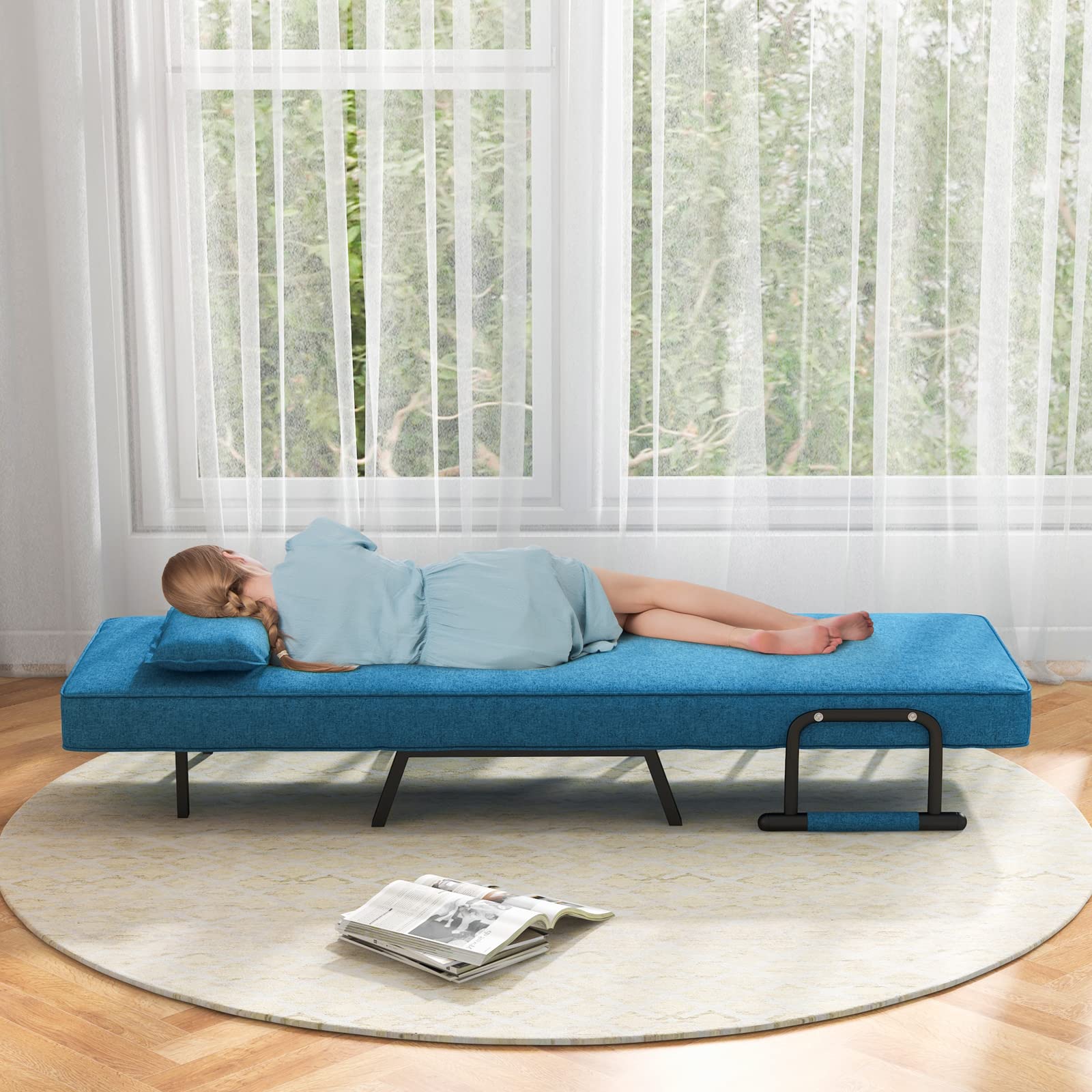 HOMGX 4-in-1 Convertible Sofa Chair Bed - Adjustable Recliner Sleeper with 6-Position Backrest, Foldable Lounge Seat with High Elastic Sponge - Perfect for Living Room, Bedroom, Office & Small Spaces (Blue)