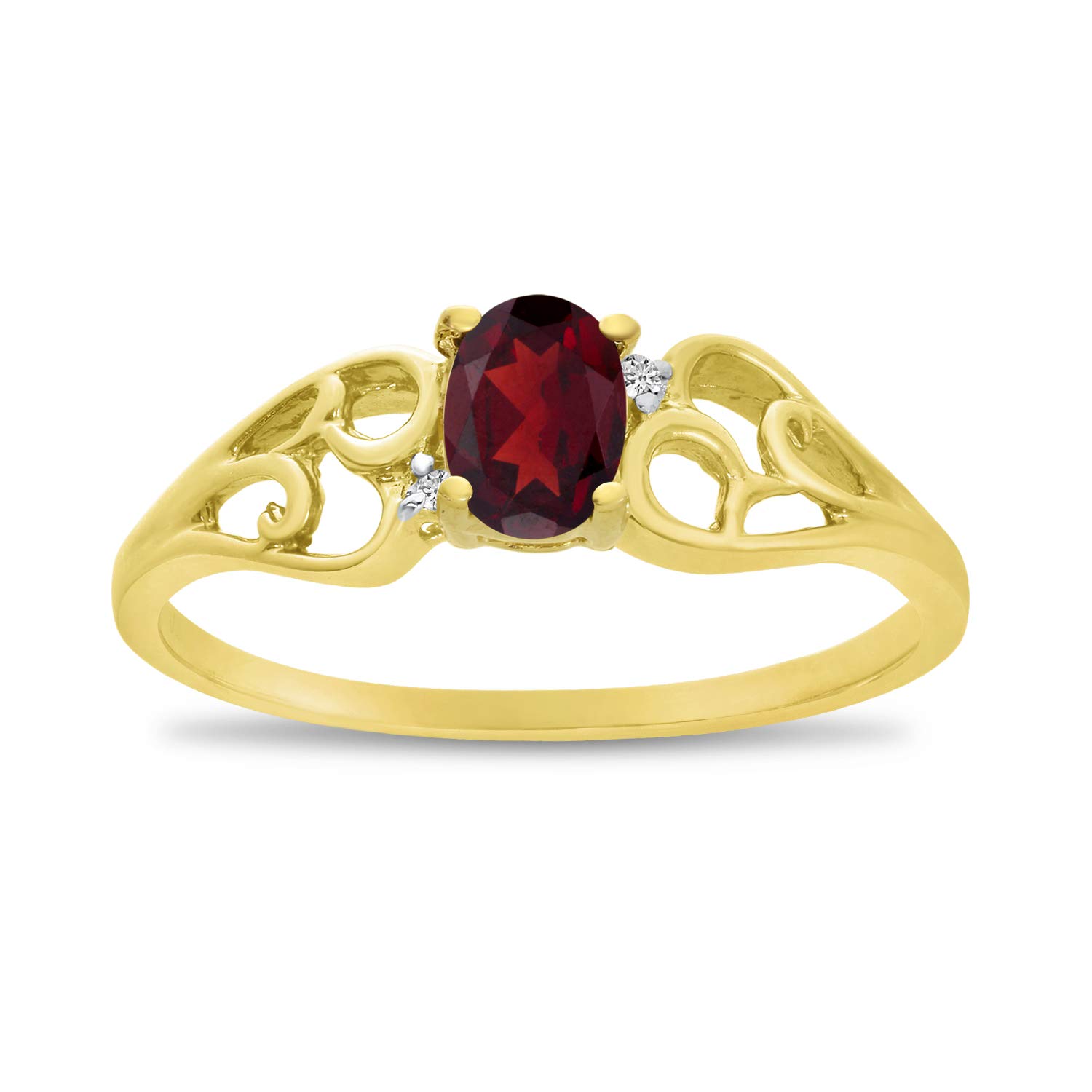14K Yellow Gold Oval Garnet and Diamond Ring for Women - Elegant Vintage Style Jewelry Gift for Anniversary, Engagement, or Special Occasions