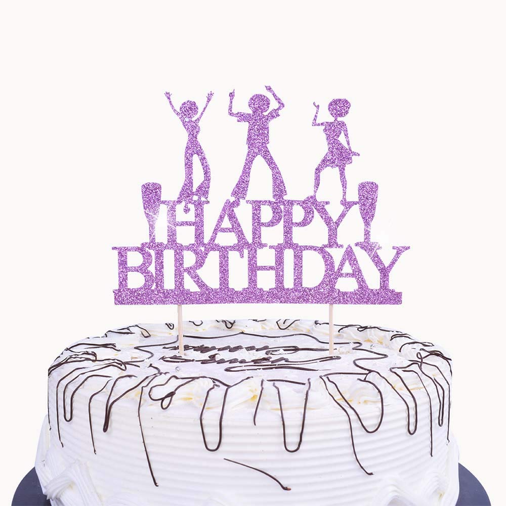 Purple Glitter Happy Birthday Cake Topper | Dance Party Cake Decorations | Birthday Bunting & Party Supplies for Wedding, Baby Shower, Anniversary Celebrations