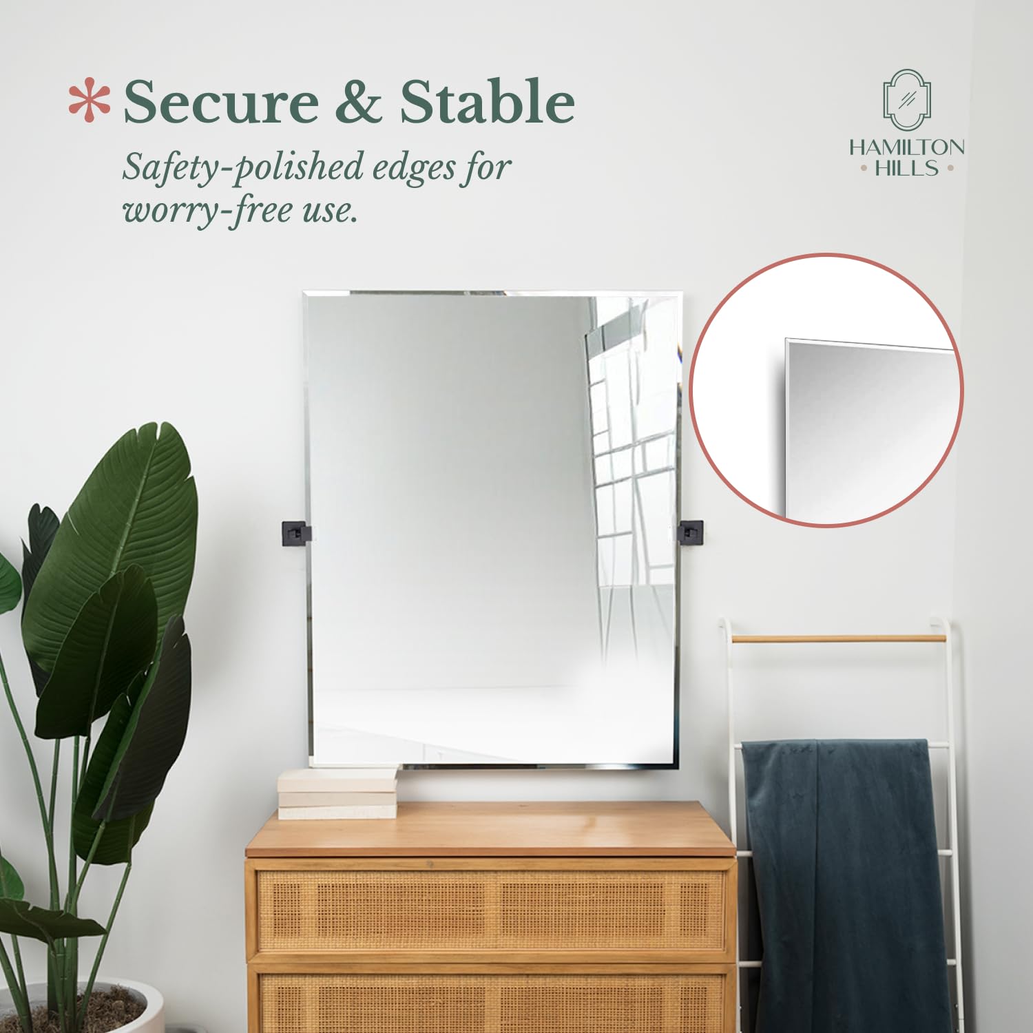 30x40 Inch Pivot Wall Mirror with Matte Black Brackets - Frameless Bathroom & Vanity Mirror - Adjustable Tilting Design for Modern Farmhouse Decor | Perfect for Bathrooms, Bedrooms & Entryways