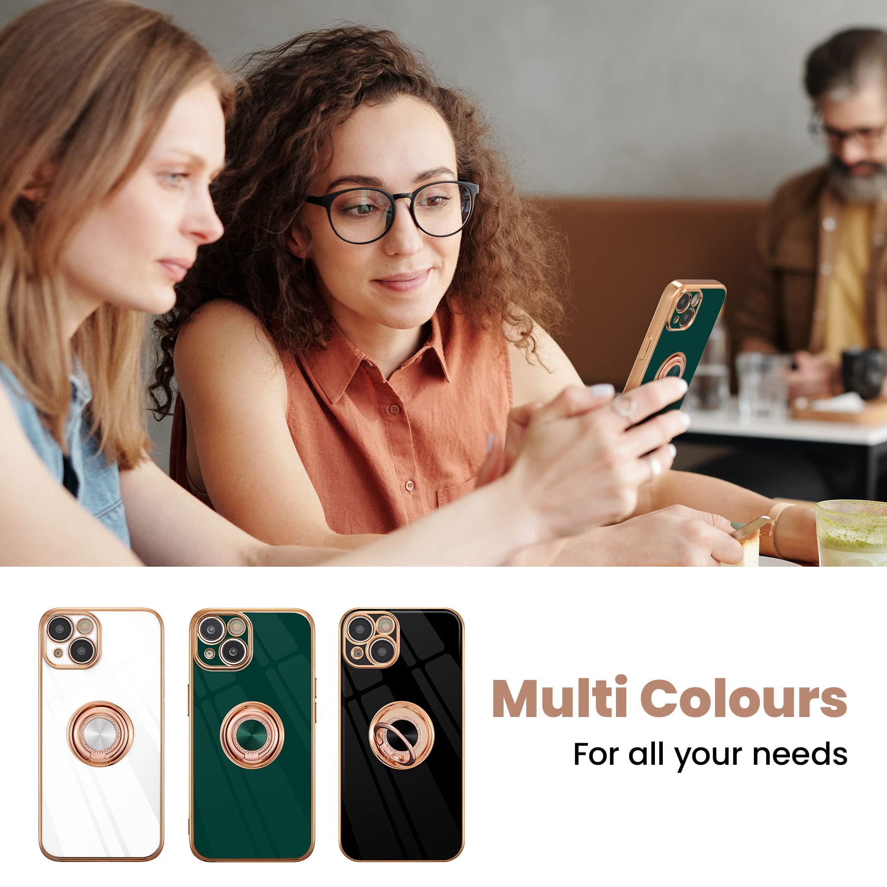 Premium TPU iPhone 14 Case with Ring Stand & Gold Trim - Shockproof Protective Cover for iPhone 14 (6.1 Inch) in Green | Perfect for Hands-Free Viewing, Secure Grip & Everyday Protection