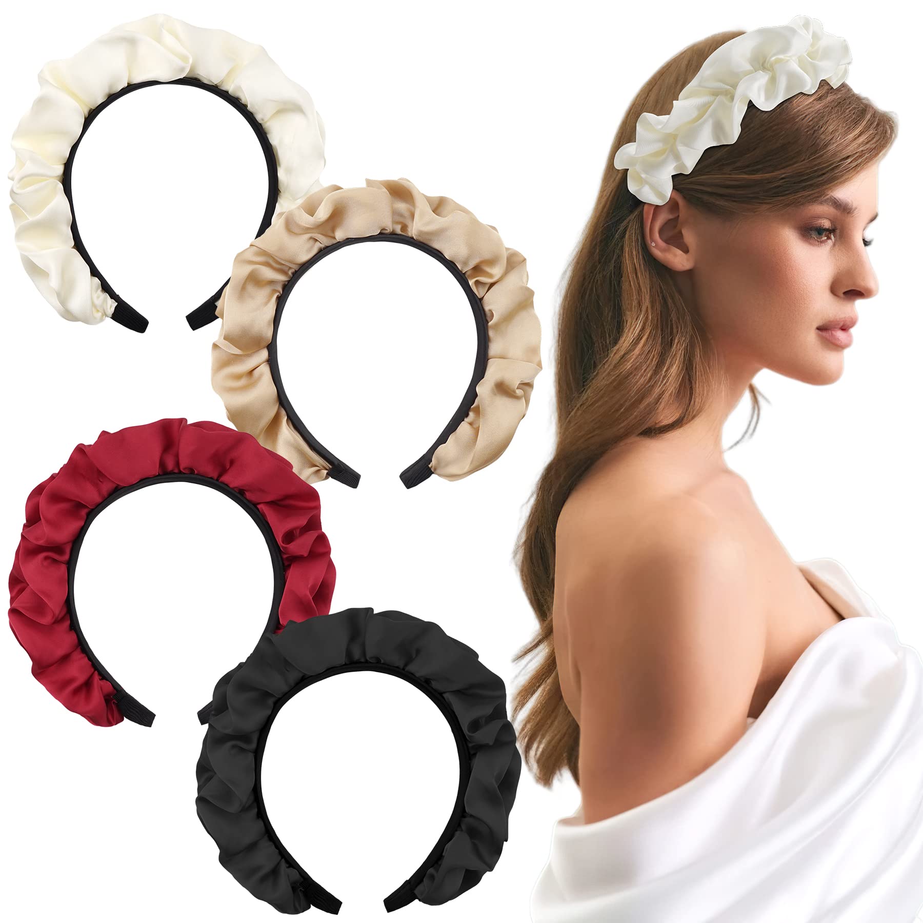 MiDoDo Women's Headbands 4-Pack - Elegant French Silk Ribbon Hairbands for Women & Girls - Wide Head Bands Hair Accessories for Work, Party, Wedding & Everyday Wear