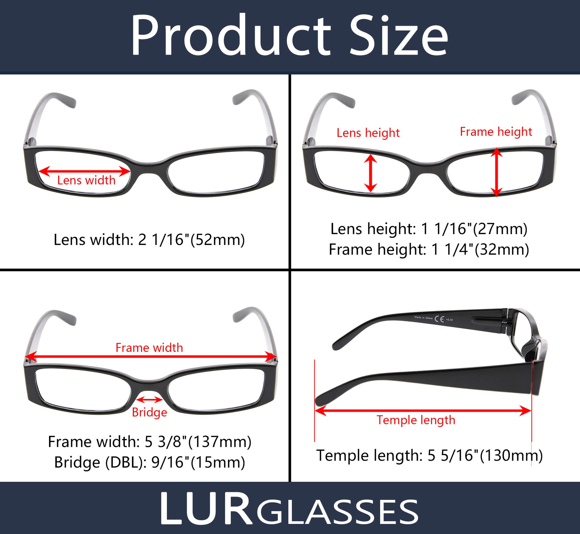LUR Reading Glasses 5-Pack for Women - Stylish Rectangular Readers with Bonus Sunglasses | Perfect for Reading, Computer Work & Outdoor Activities